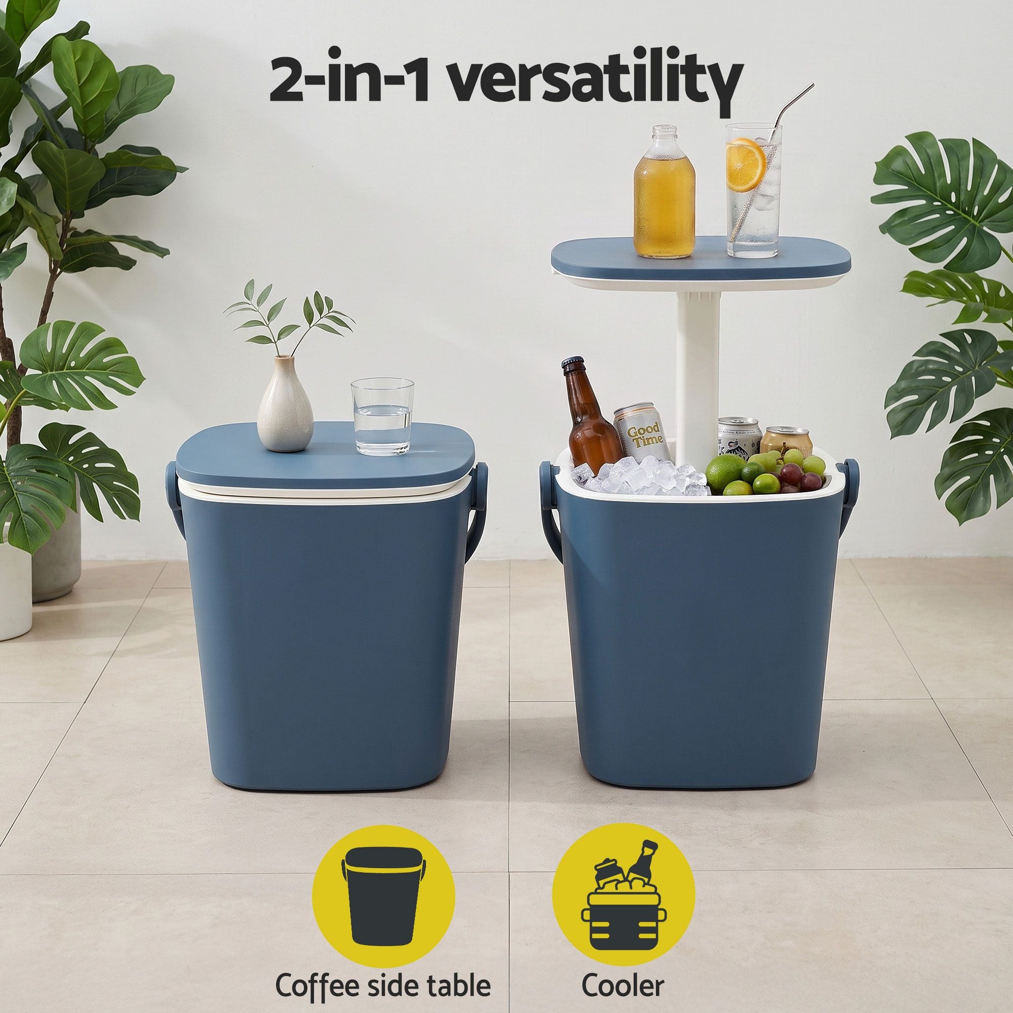 Gardeon 2-in-1 Outdoor Bar Table Portable Ice Bucket Cooler 15L Tong Blue Bedworld