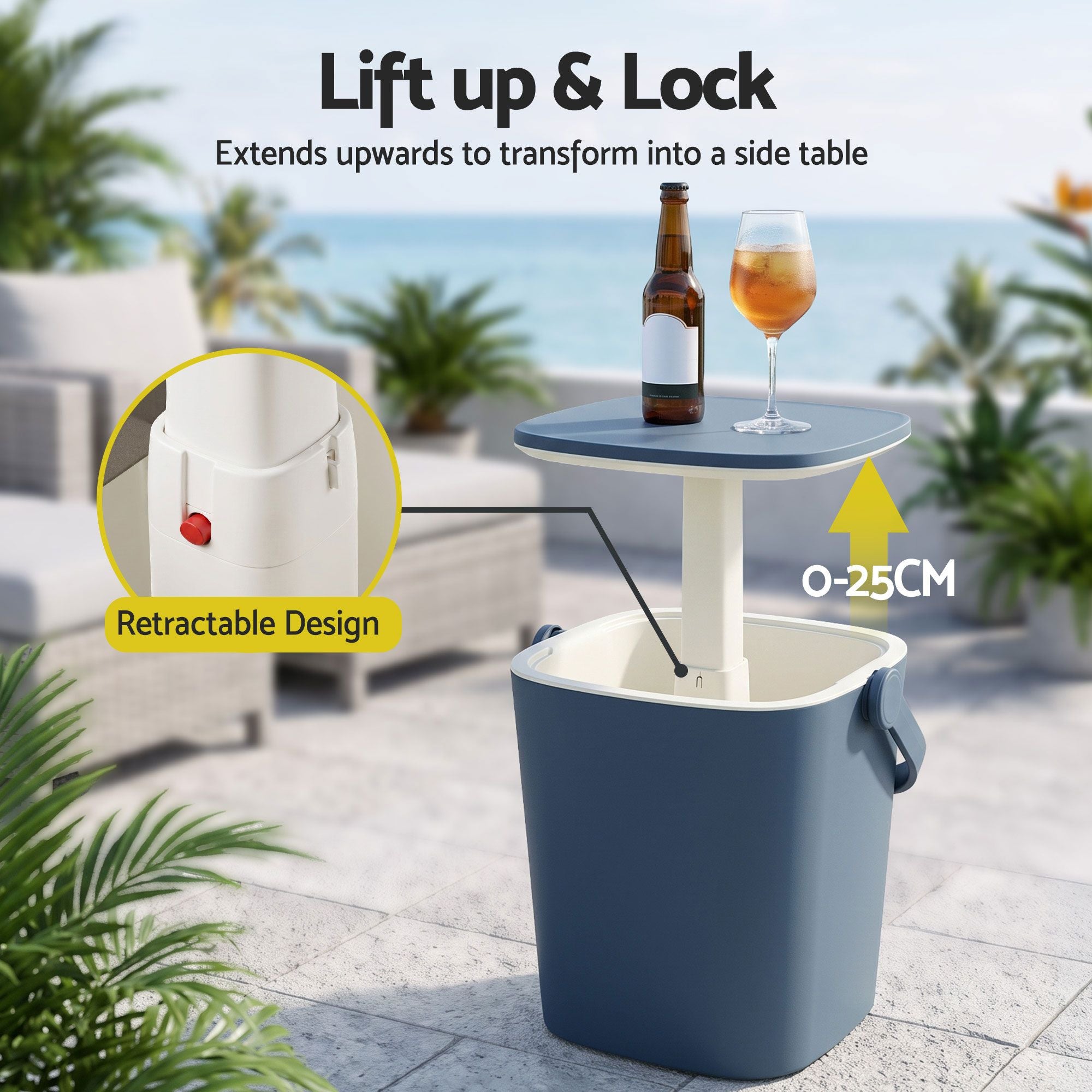 Gardeon 2-in-1 Outdoor Bar Table Portable Ice Bucket Cooler 15L Tong Blue Bedworld