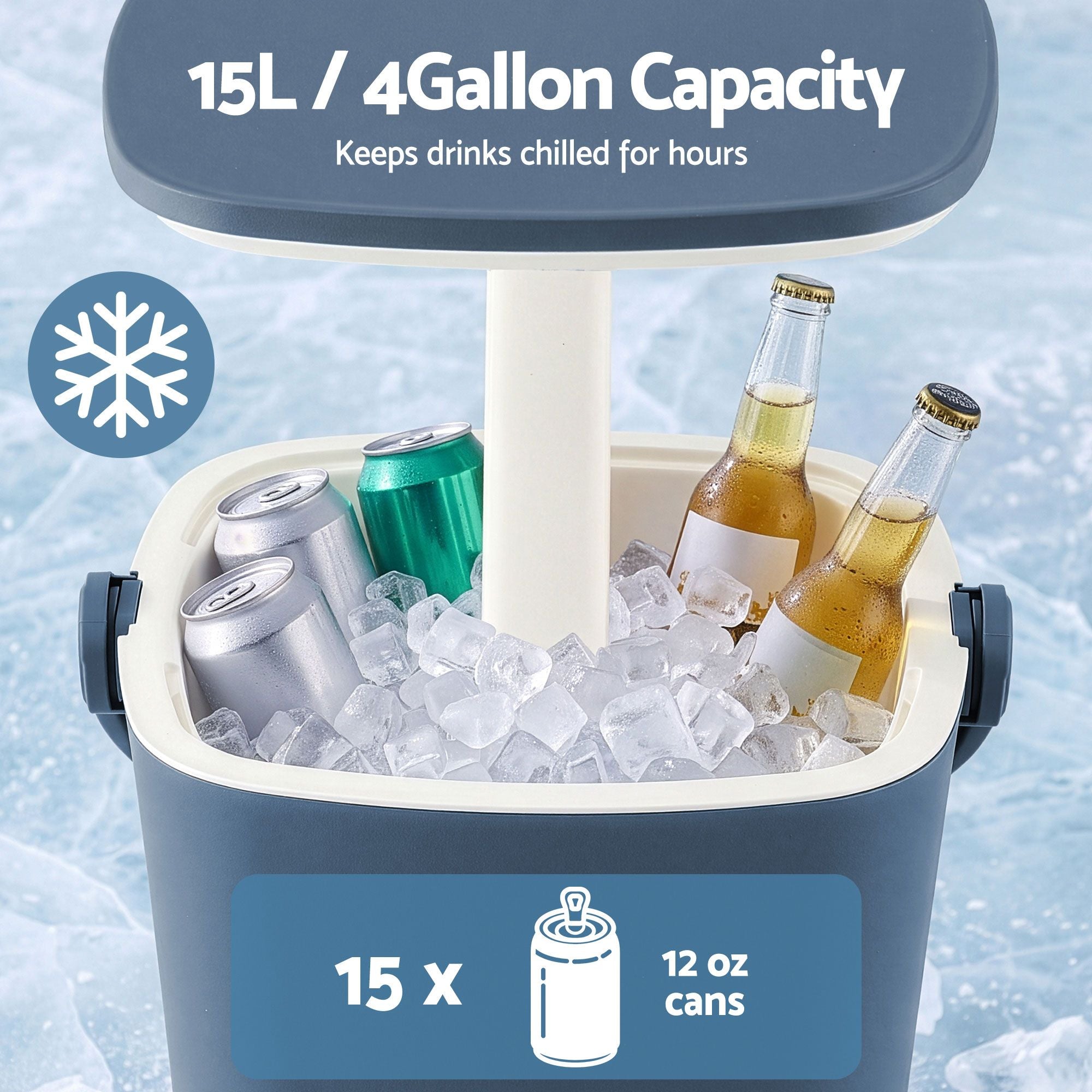 Gardeon 2-in-1 Outdoor Bar Table Portable Ice Bucket Cooler 15L Tong Blue Bedworld