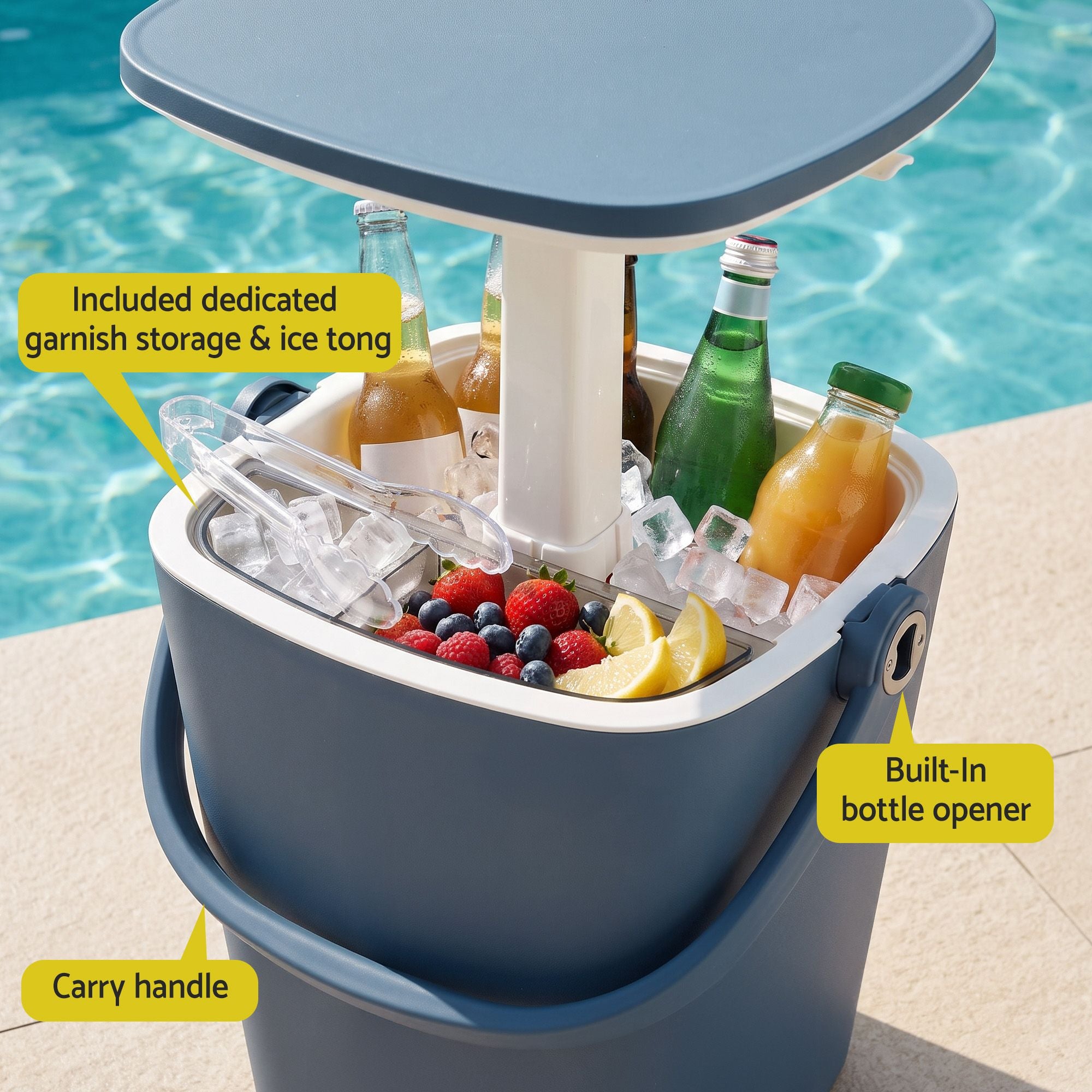 Gardeon 2-in-1 Outdoor Bar Table Portable Ice Bucket Cooler 15L Tong Blue Bedworld