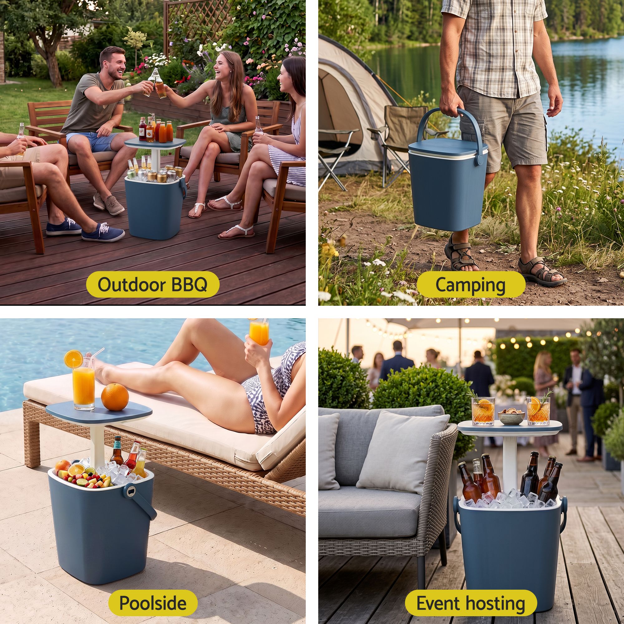 Gardeon 2-in-1 Outdoor Bar Table Portable Ice Bucket Cooler 15L Tong Blue Bedworld