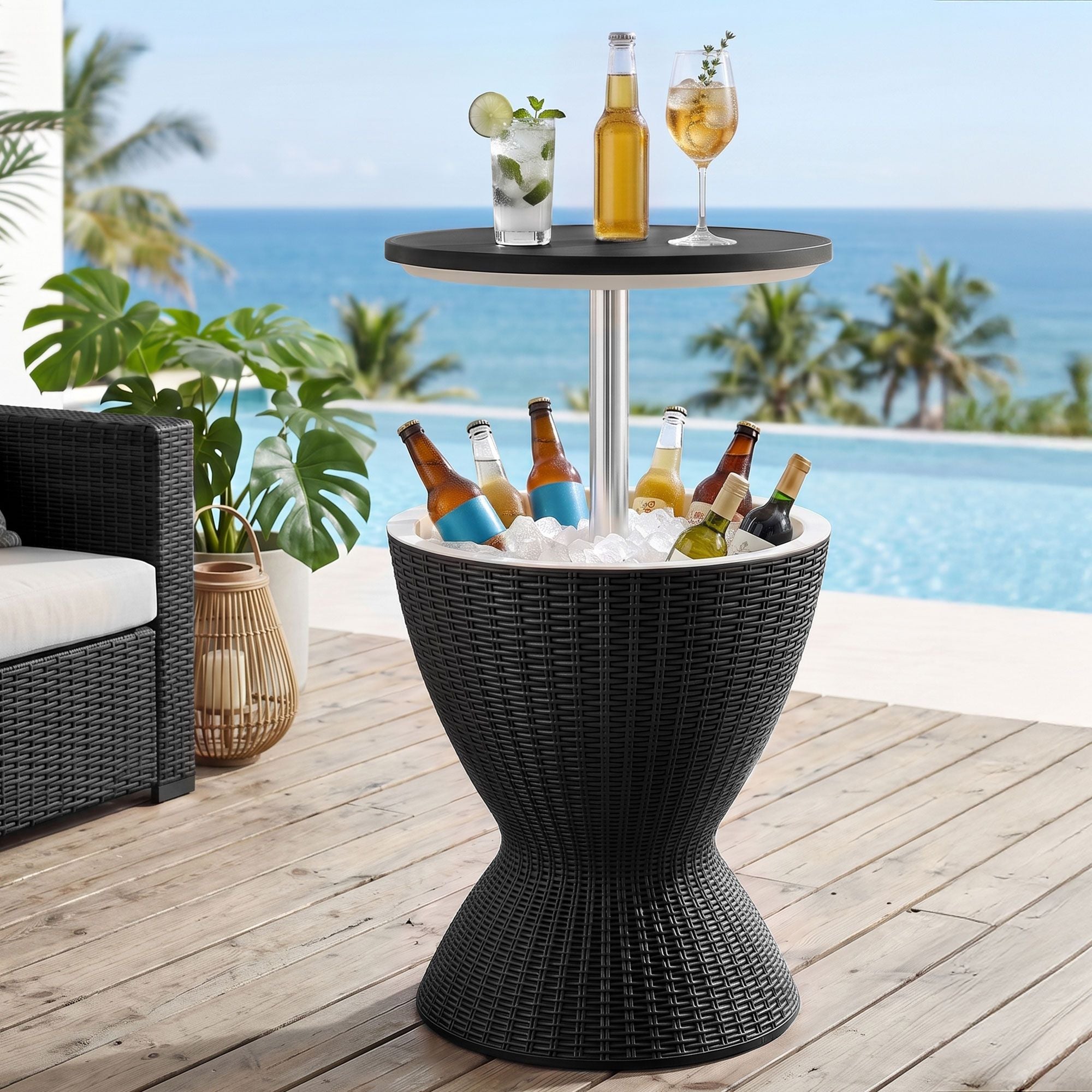 Gardeon Outdoor Bar Table Portable Ice Bucket Cooler 30L Adjustable Top Black Bedworld