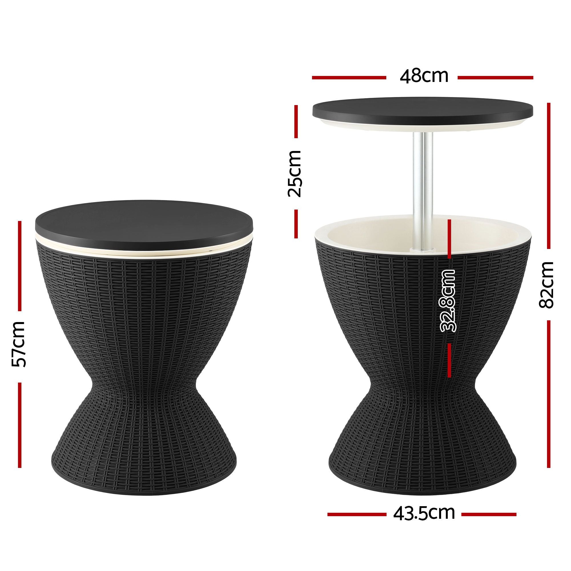 Gardeon Outdoor Bar Table Portable Ice Bucket Cooler 30L Adjustable Top Black Bedworld