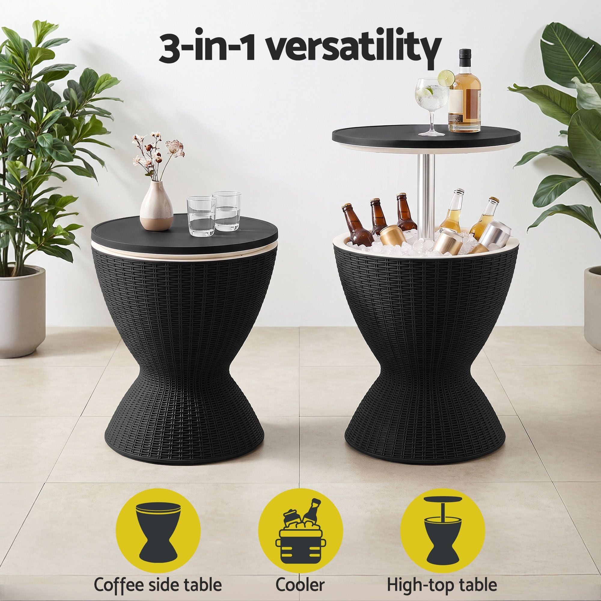 Gardeon Outdoor Bar Table Portable Ice Bucket Cooler 30L Adjustable Top Black Bedworld