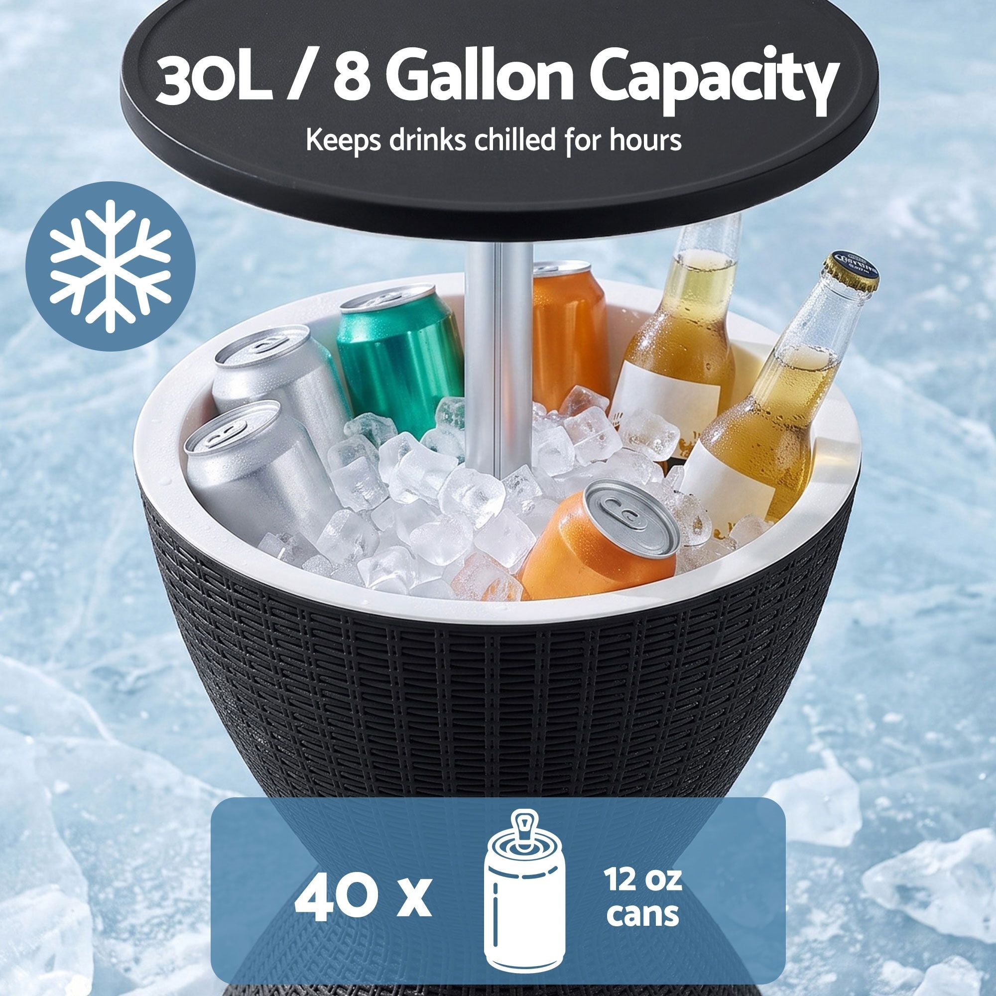 Gardeon Outdoor Bar Table Portable Ice Bucket Cooler 30L Adjustable Top Black Bedworld