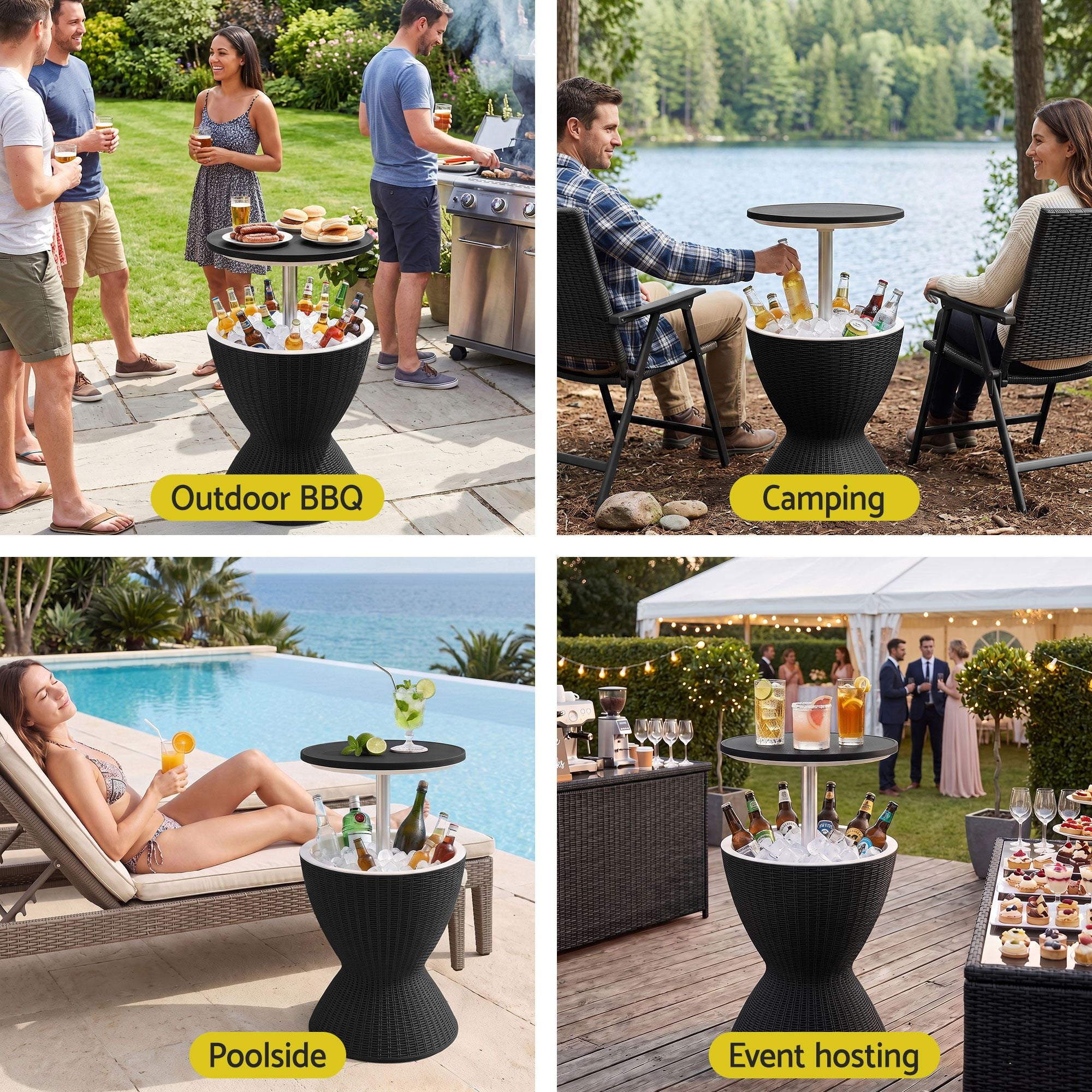 Gardeon Outdoor Bar Table Portable Ice Bucket Cooler 30L Adjustable Top Black Bedworld