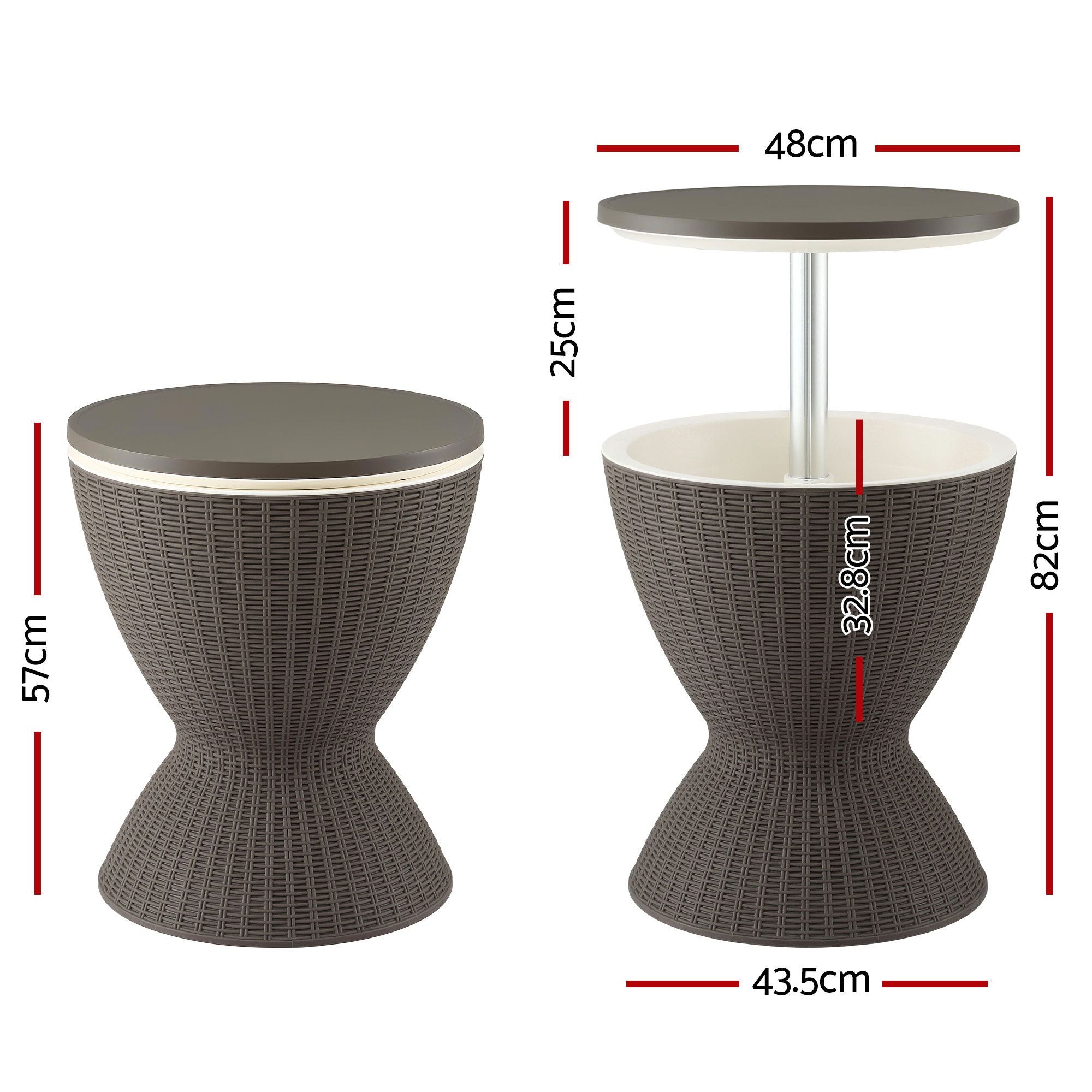 Gardeon Outdoor Bar Table Portable Ice Bucket Cooler 30L Adjustable Top Brown Bedworld
