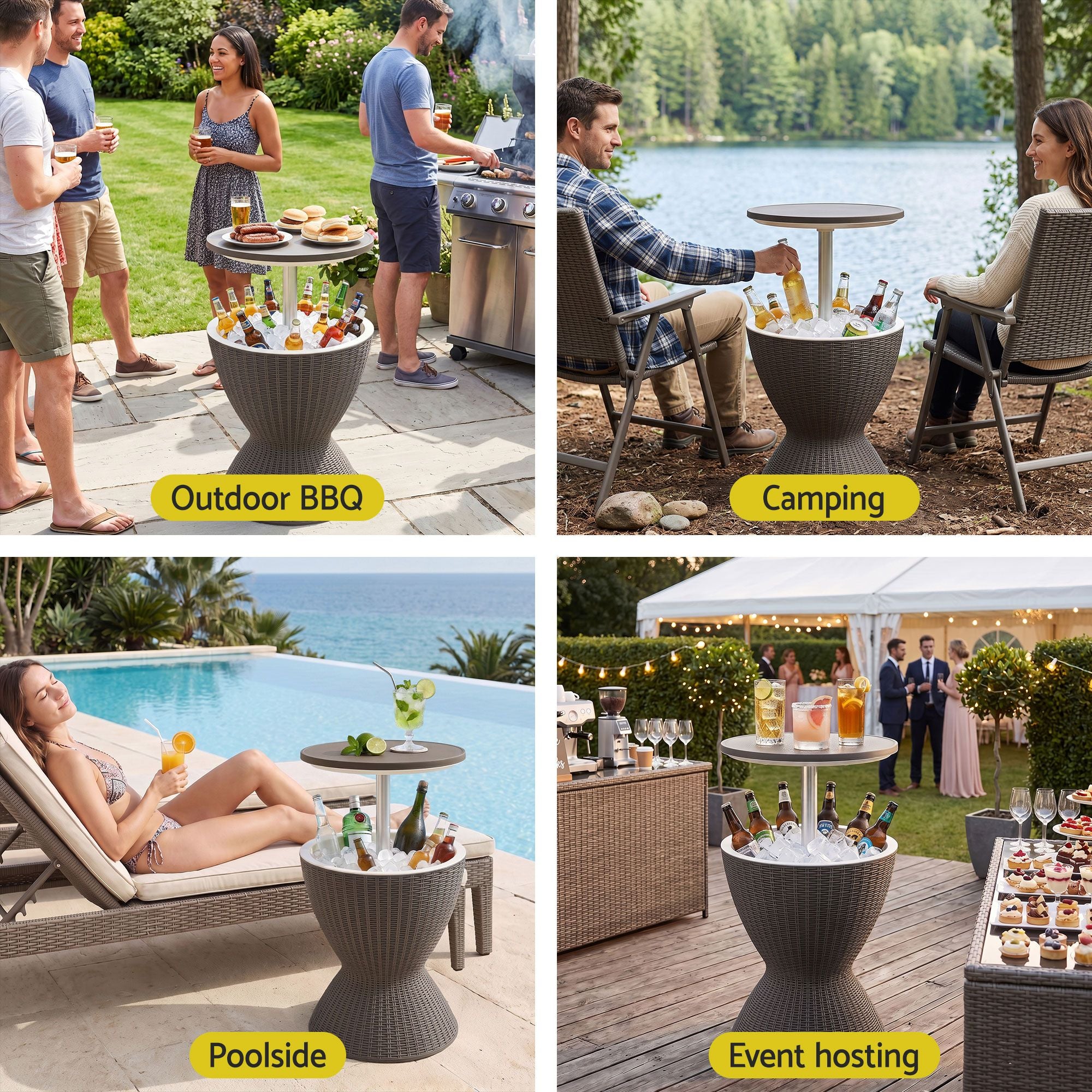 Gardeon Outdoor Bar Table Portable Ice Bucket Cooler 30L Adjustable Top Brown Bedworld