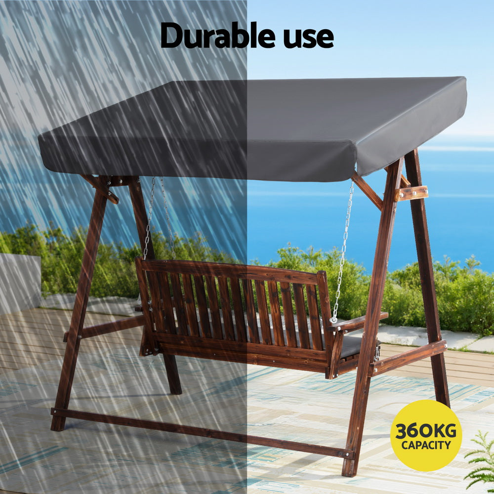 Gardeon Wooden Swing Chair Garden Bench Canopy 3 Seater Outdoor Furniture