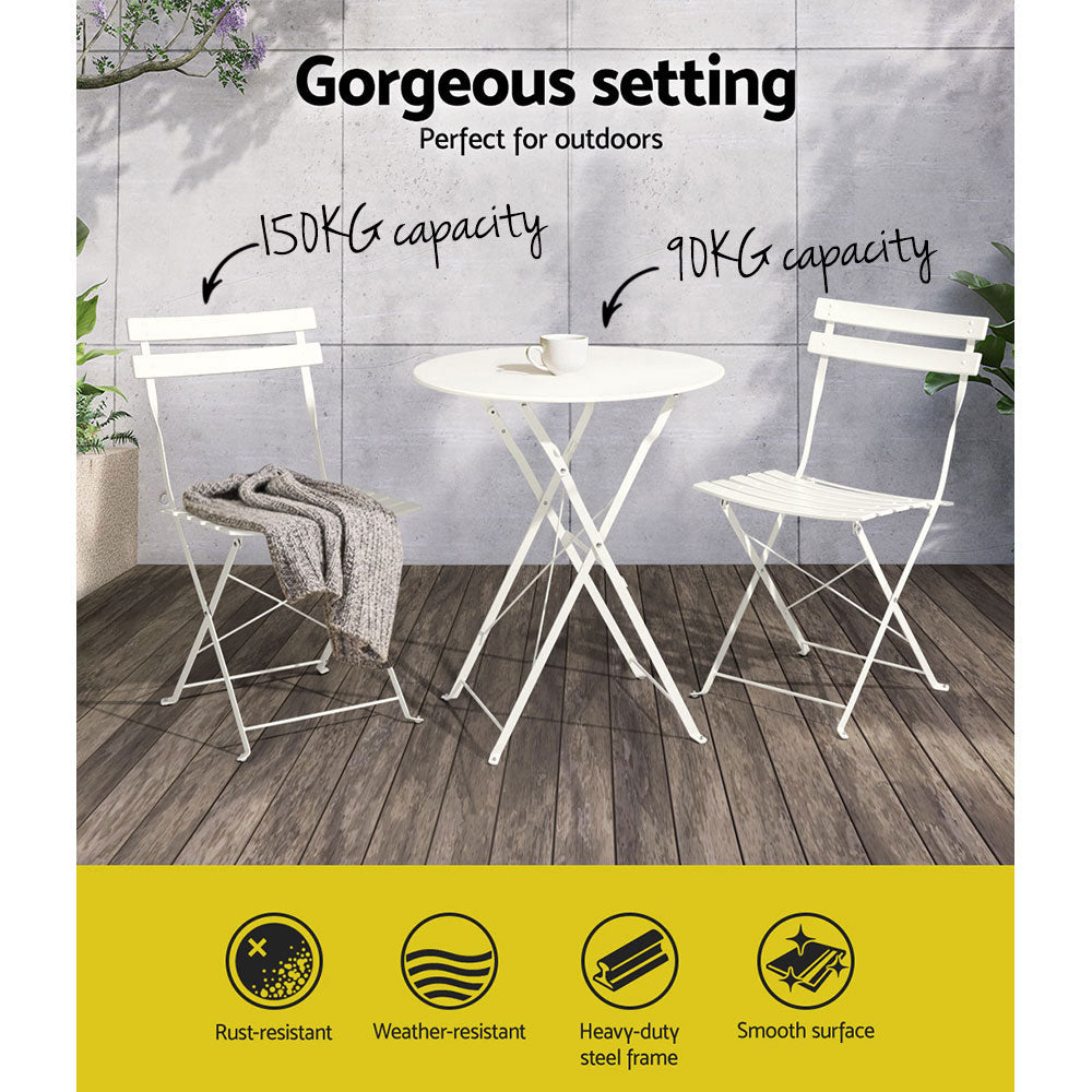 Gradeon 3PC Outdoor Bistro Set Steel Table