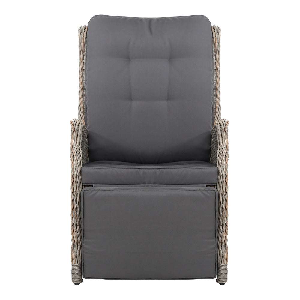 Gardeon 2PC Recliner Chairs Sun lounge Wicker Lounger Outdoor Furniture Adjustable Grey