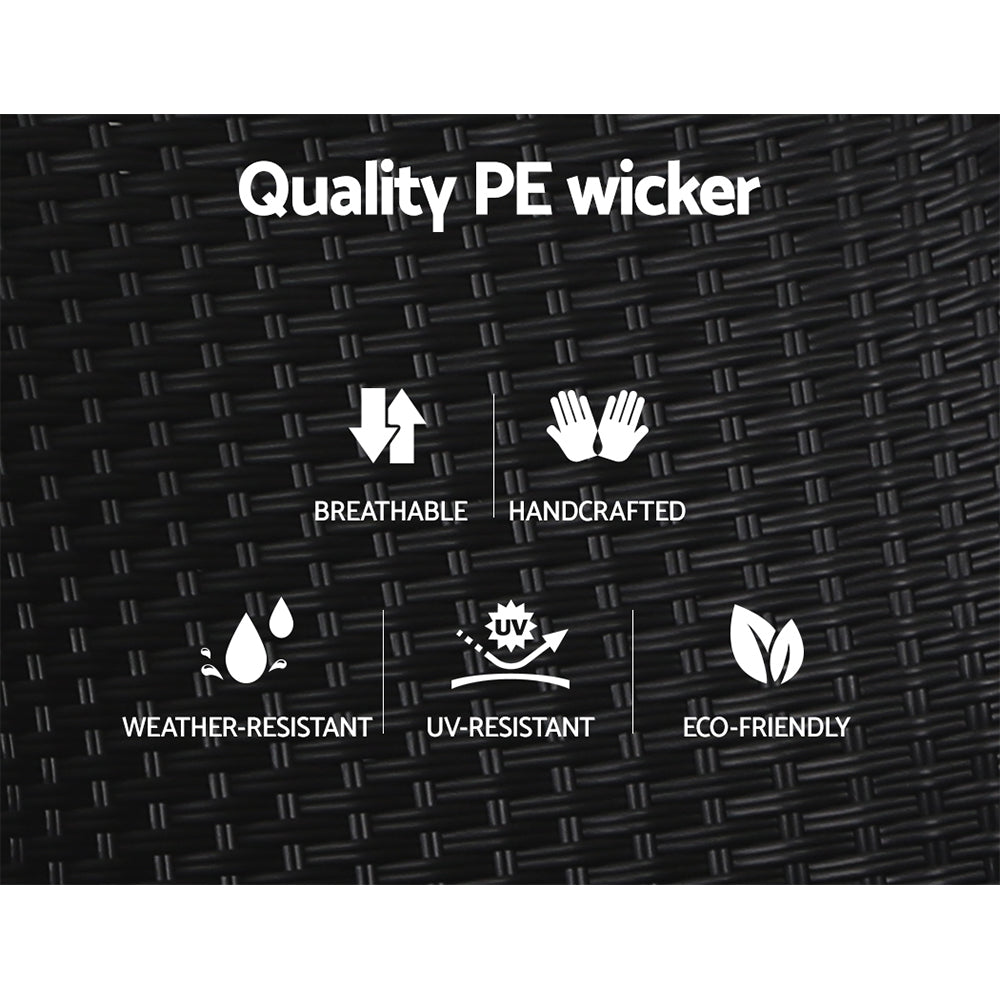 Black PE wicker panel detail for outdoor furniture, textured woven look