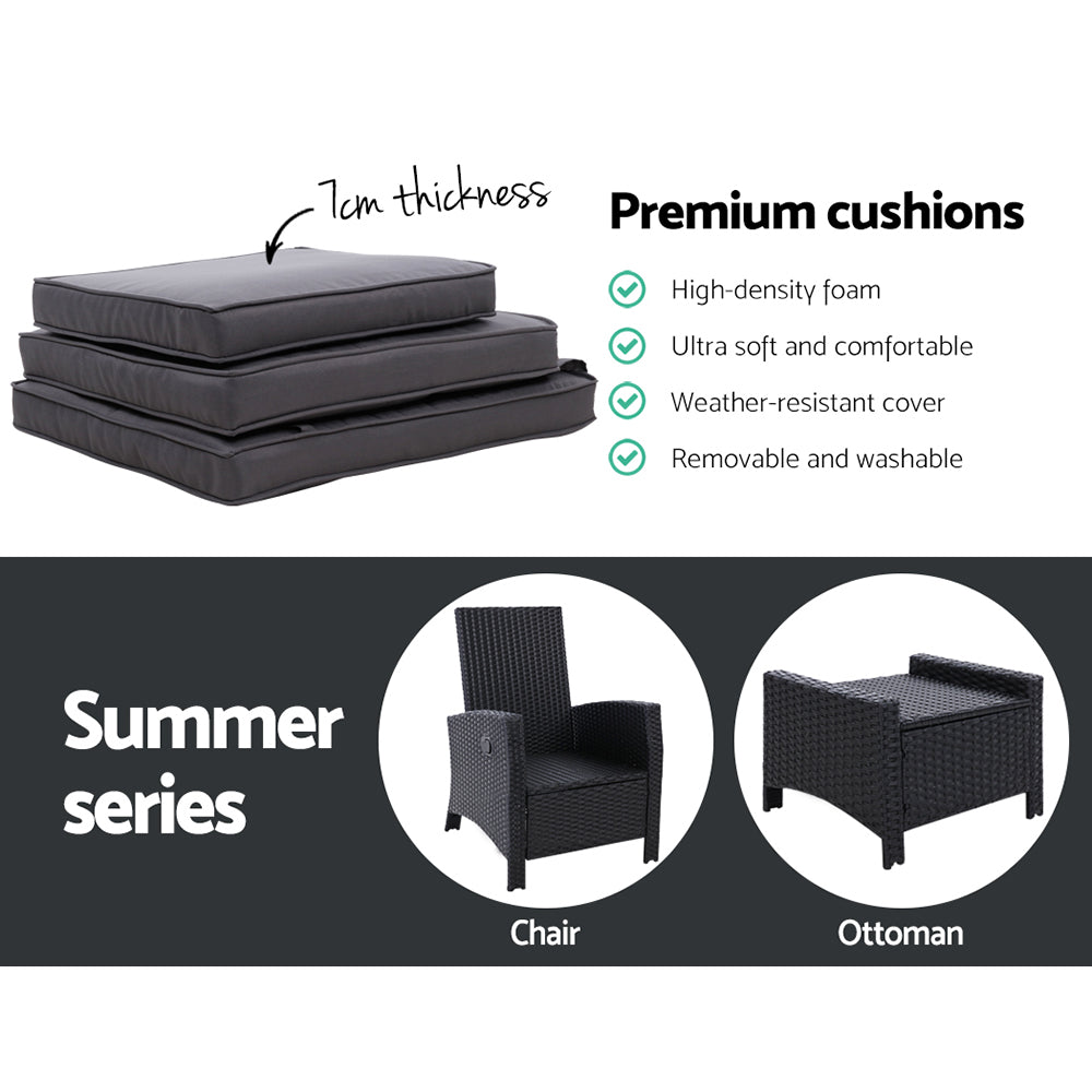 Premium gray outdoor cushion set with 1in thickness and removable, washable covers