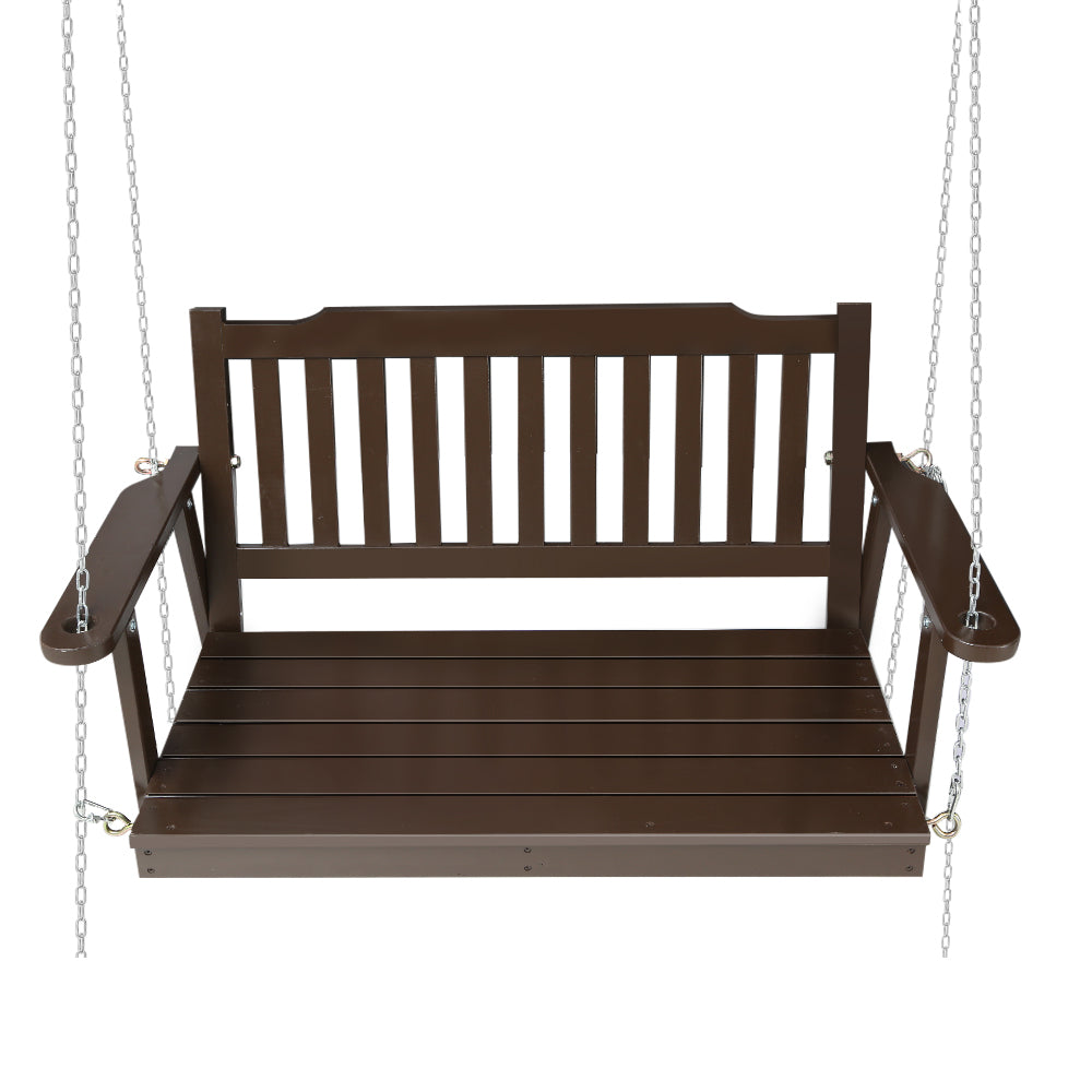2 Seater Gardeon Porch Swing Chair with Chain Outdoor Furniture Wooden Brown