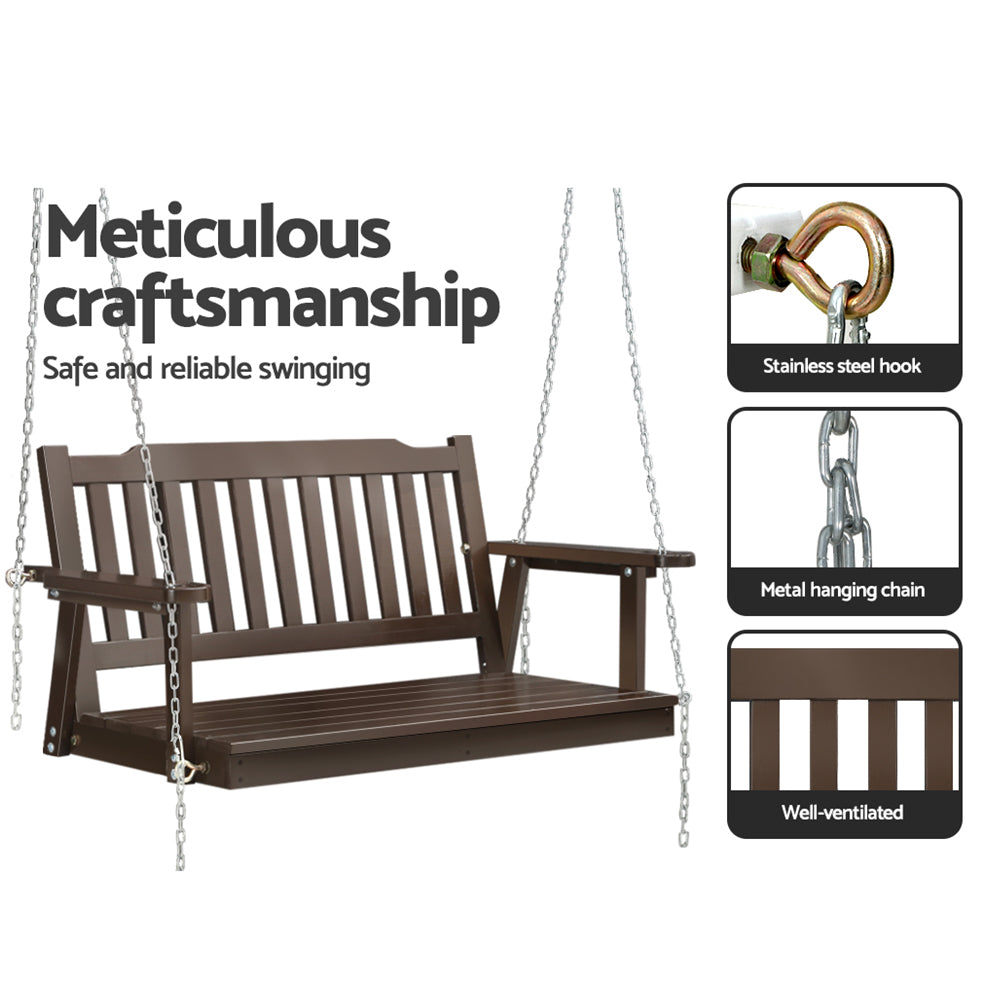 2 Seater Gardeon Porch Swing Chair with Chain Outdoor Furniture Wooden Brown