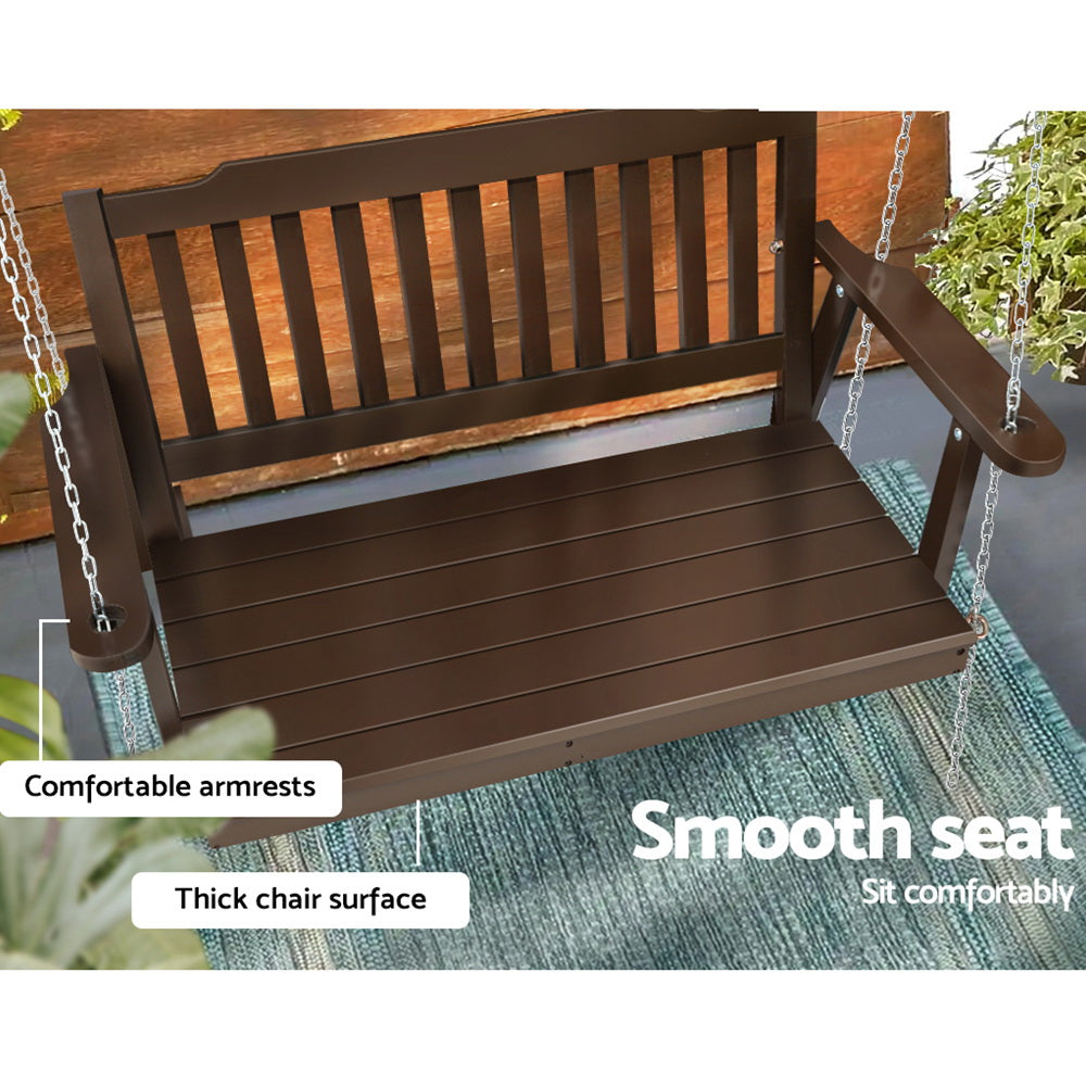 2 Seater Gardeon Porch Swing Chair with Chain Outdoor Furniture Wooden Brown