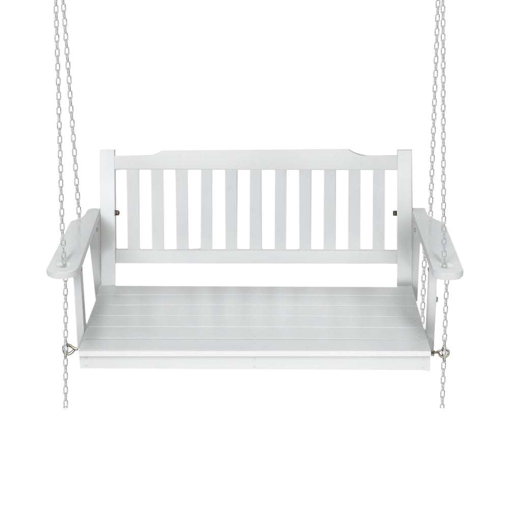 Gardeon Porch Swing Chair With Chain Outdoor Furniture Wooden Bench 2 Seat White