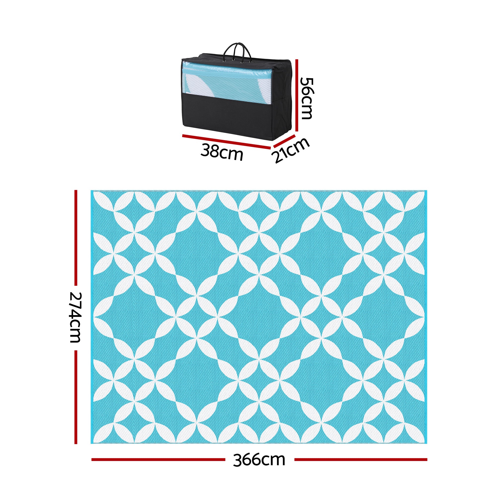 Gardeon Outdoor Rugs 274x366cm Large Carpet Reversible Area Mat PP Dual-Sided Patio Rug Light Blue