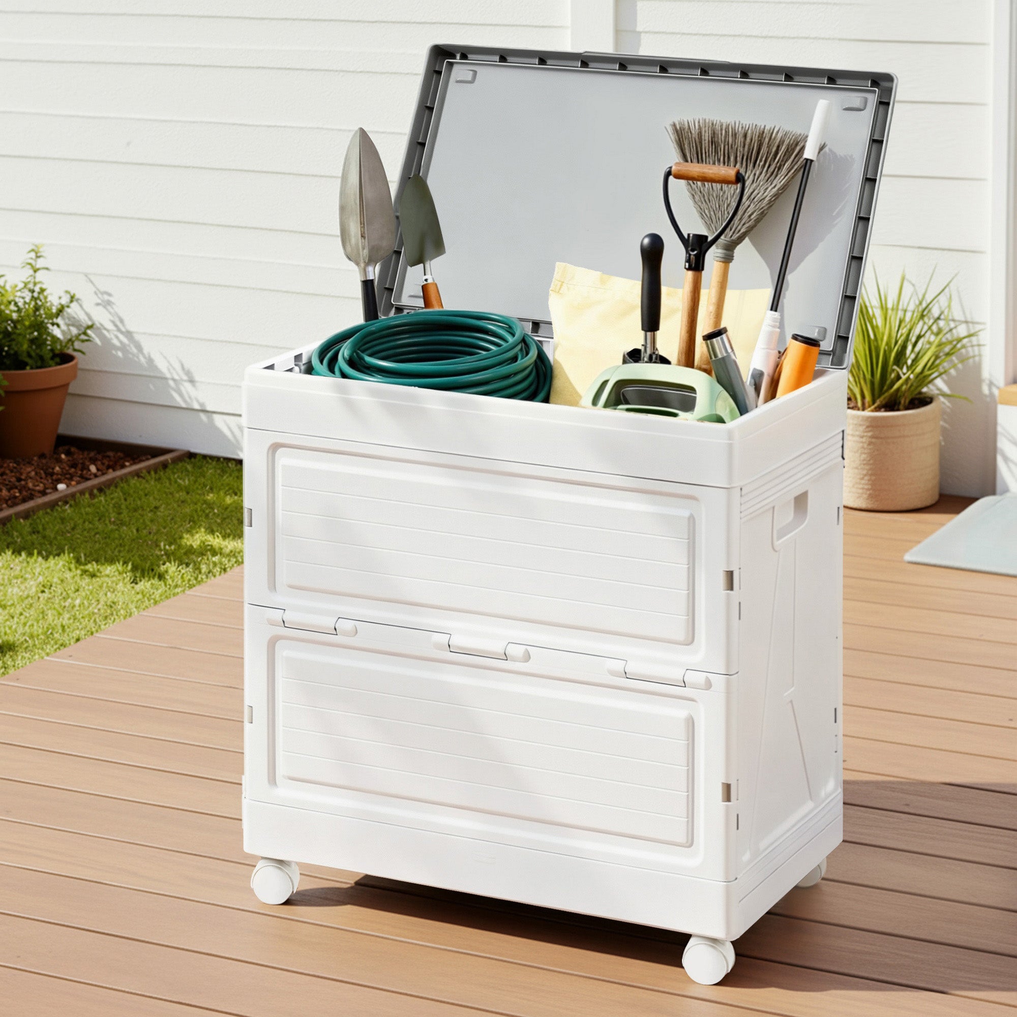 Gardeon 159L Outdoor Storage Box Stackable Cupboard Camping Organizer Wheels