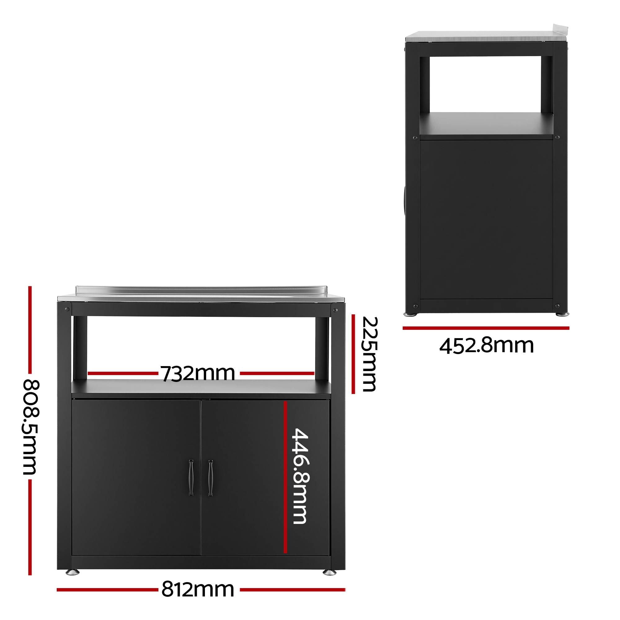 Gardeon Outdoor Storage Cabinet Garden Potting Bench Stainless Steel Table Top Black Bedworld