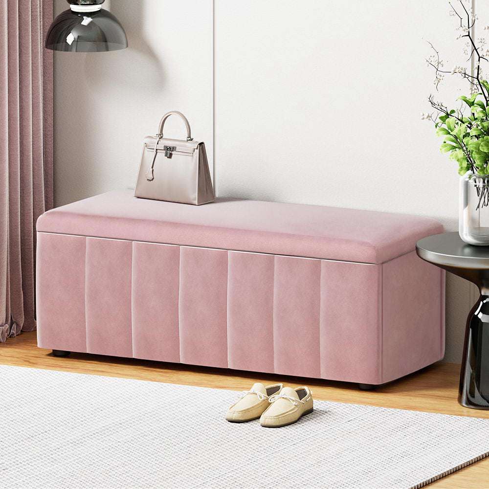 Artiss Storage Ottoman Blanket Box 103cm Velvet Pink