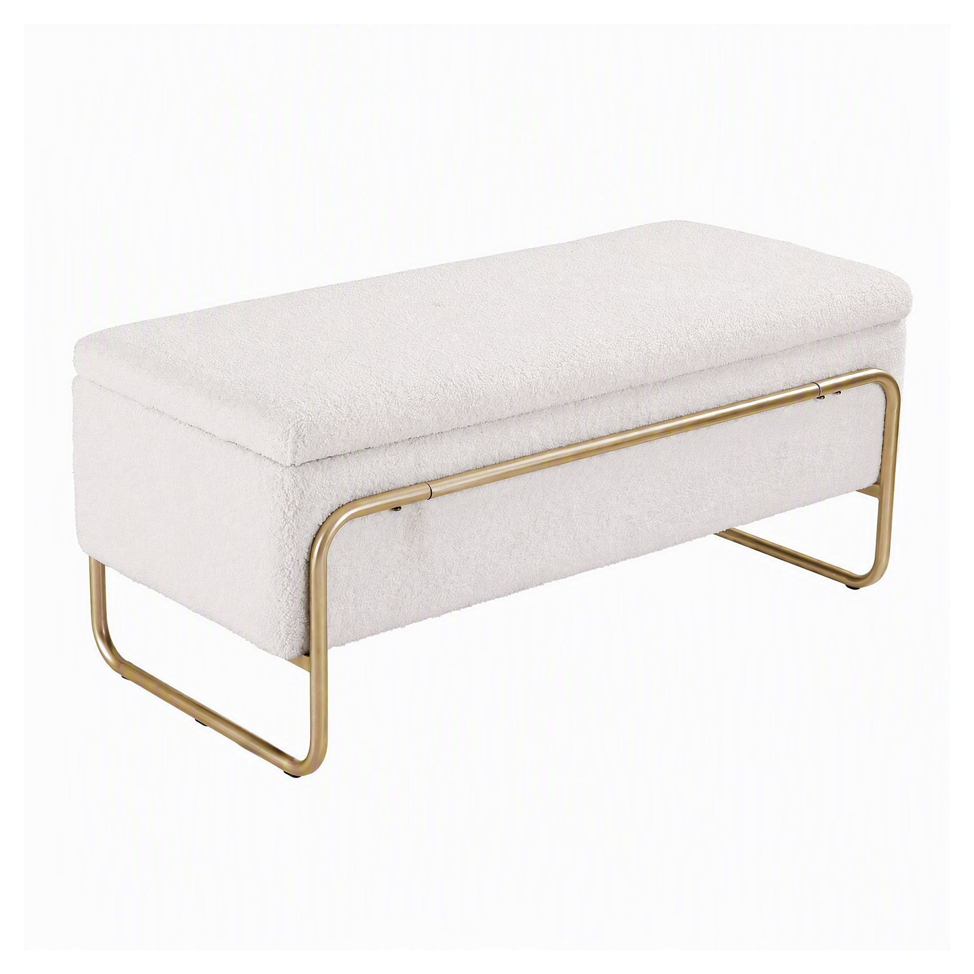 Artiss Storage Ottoman Boucle Padded Seat Footrest Hidden Storage Cream White Bedworld