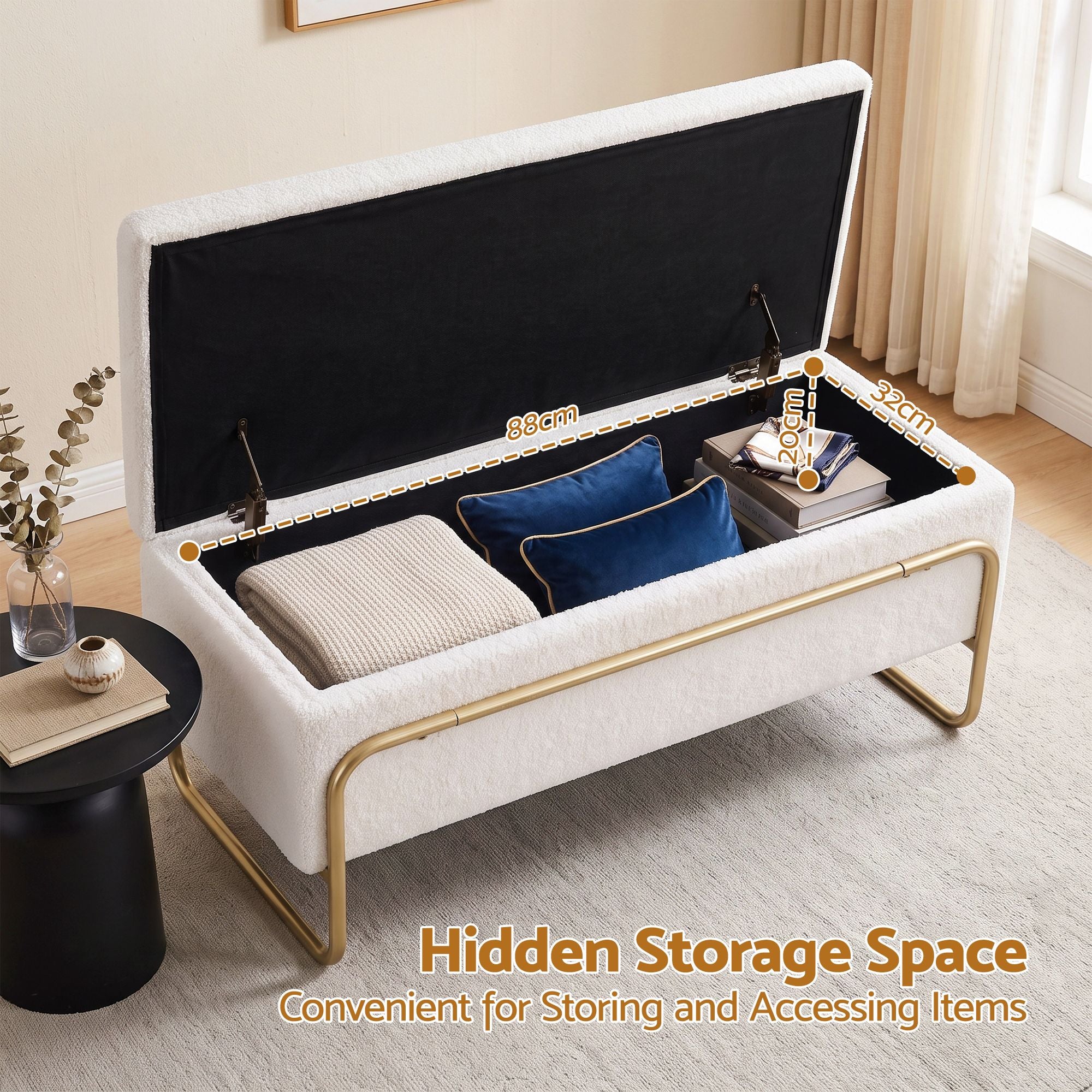 Artiss Storage Ottoman Boucle Padded Seat Footrest Hidden Storage Cream White Bedworld
