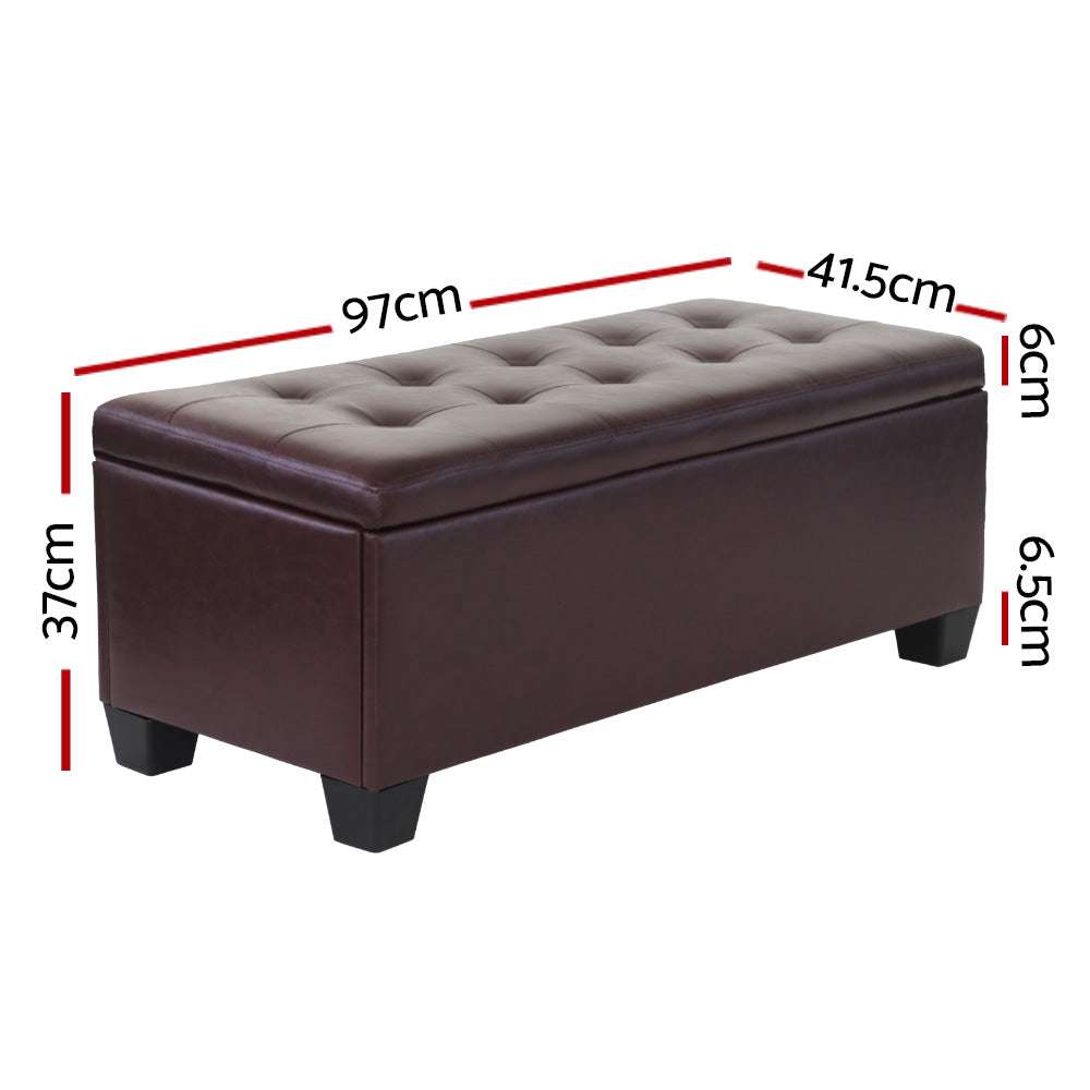 Artiss Storage Ottoman Blanket Box 97cm Leather Brown