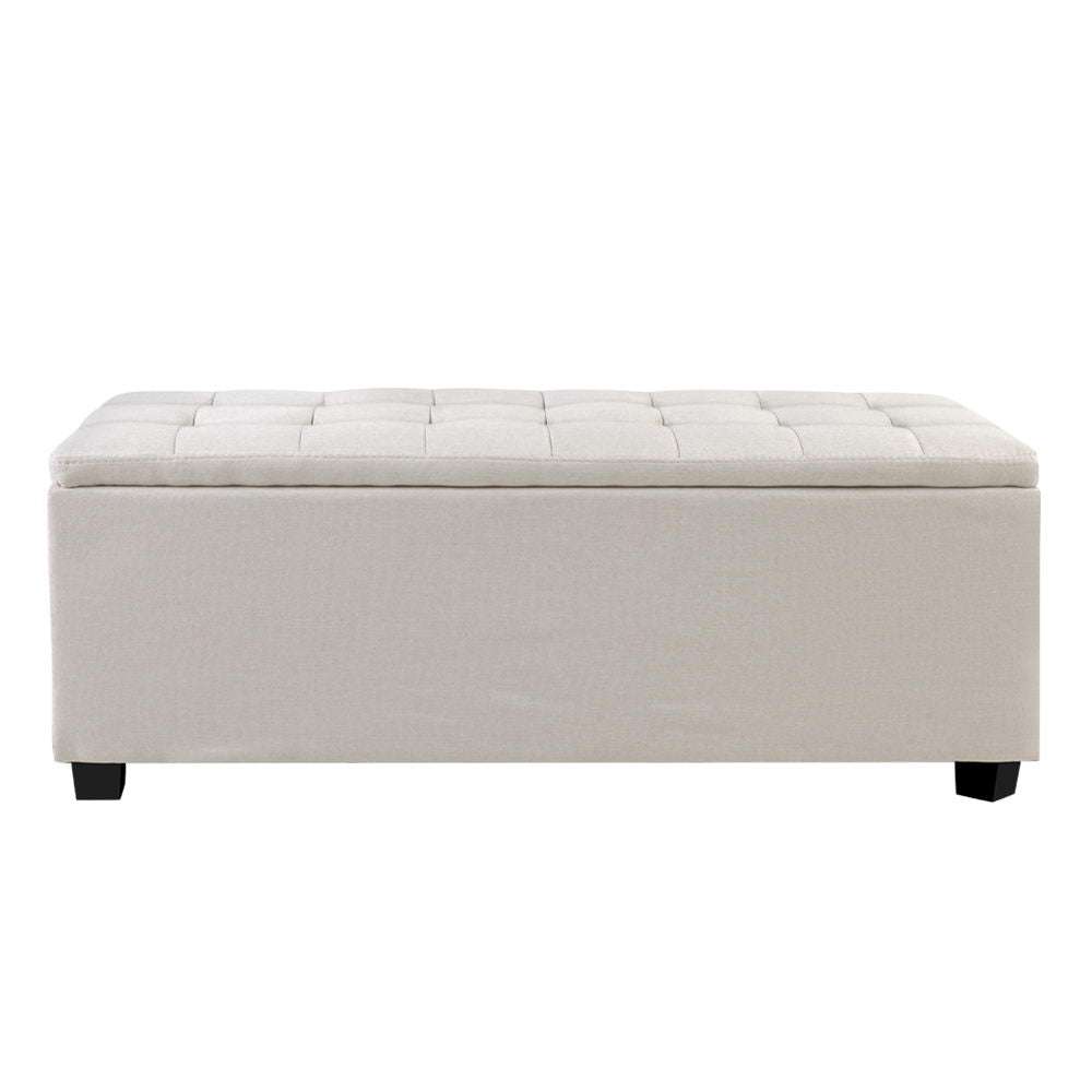 Artiss Storage Ottoman Blanket Box 97cm Linen Beige