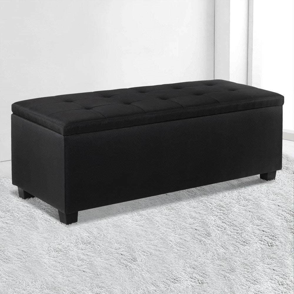 Artiss Storage Ottoman Blanket Box 97cm Linen Black