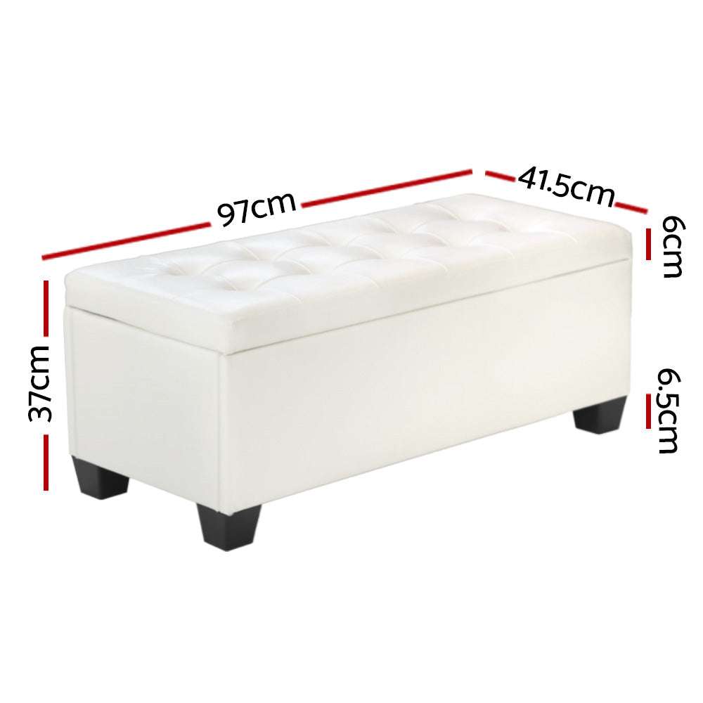 Artiss Storage Ottoman Blanket Box 97cm Leather White
