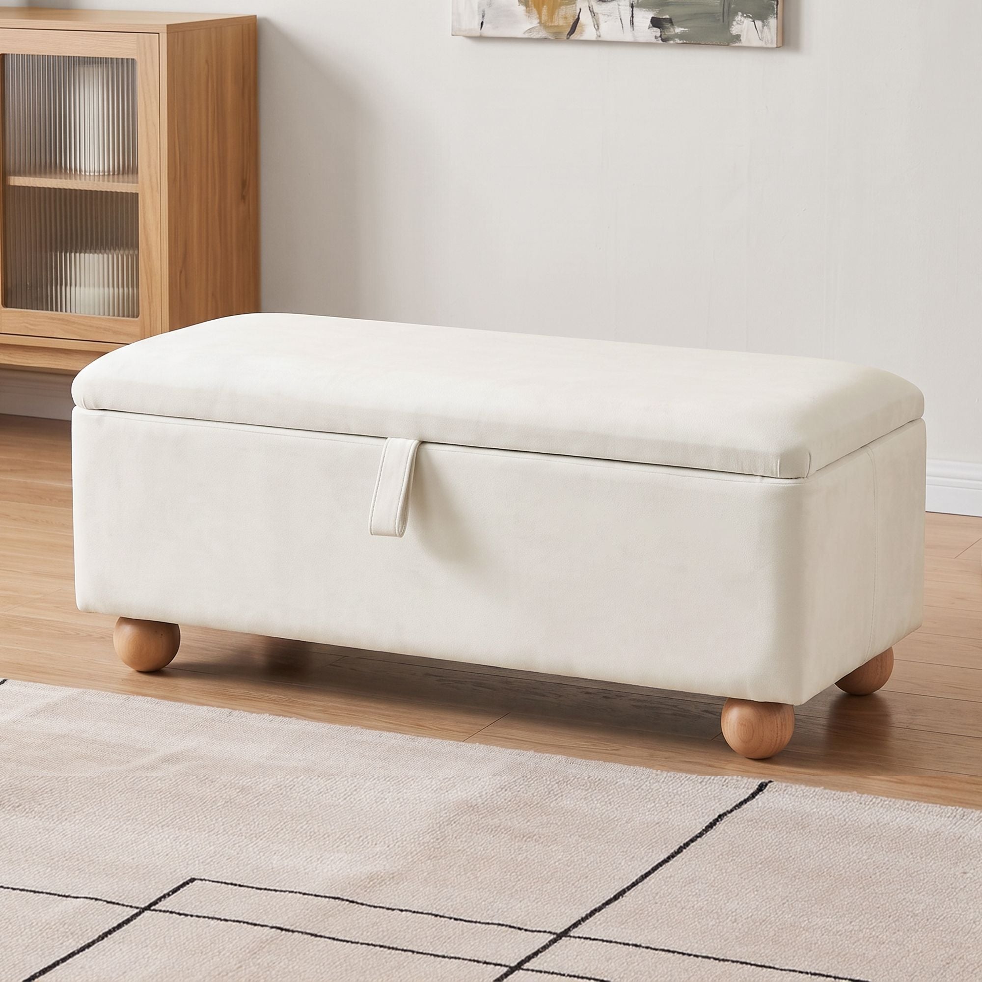 Artiss Storage Ottoman Hidden Bench Velvet Blanket Box Beige 97cm Bedworld