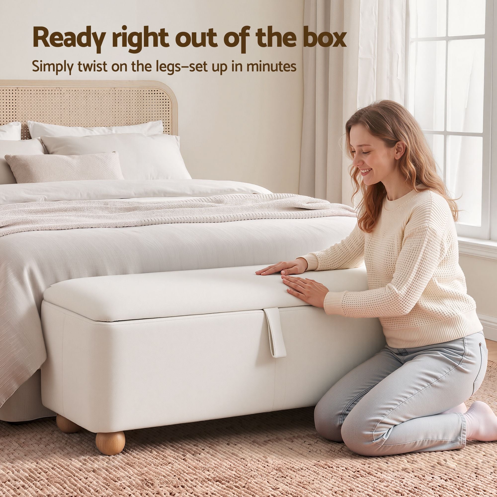 Artiss Storage Ottoman Hidden Bench Velvet Blanket Box Beige 97cm Bedworld