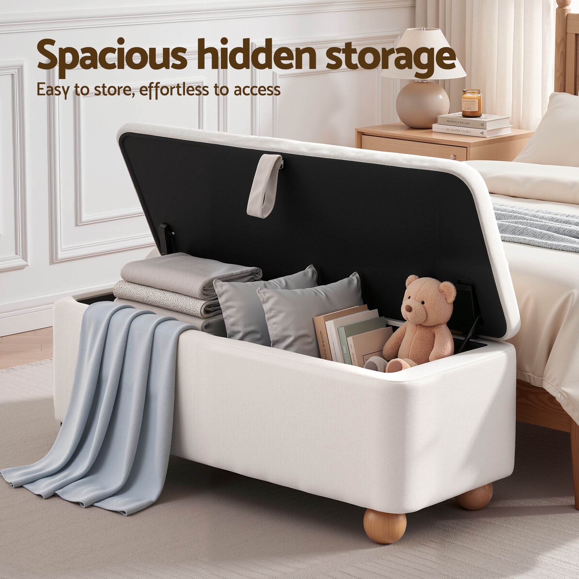 Artiss Storage Ottoman Hidden Bench Velvet Blanket Box Beige 97cm Bedworld