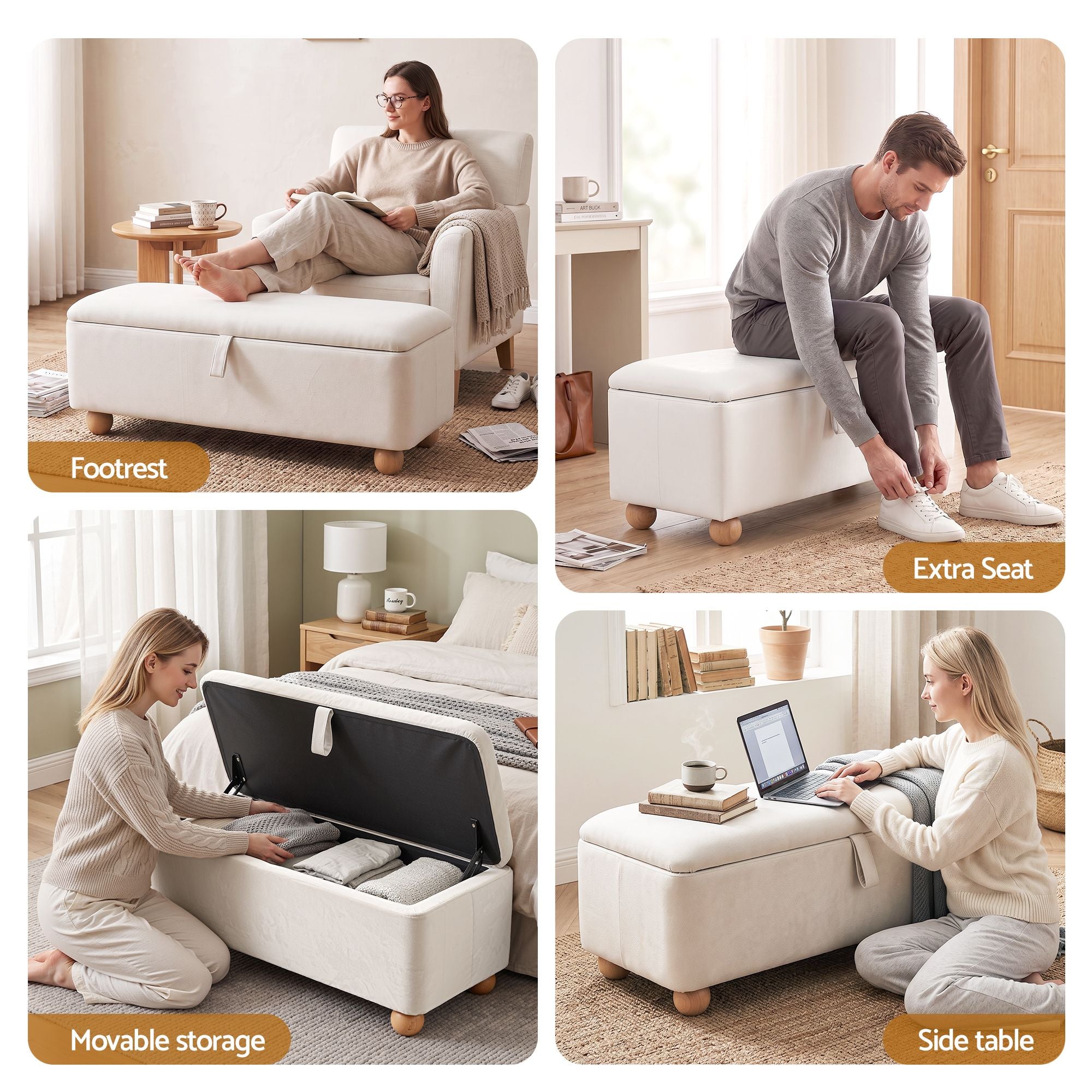 Artiss Storage Ottoman Hidden Bench Velvet Blanket Box Beige 97cm Bedworld