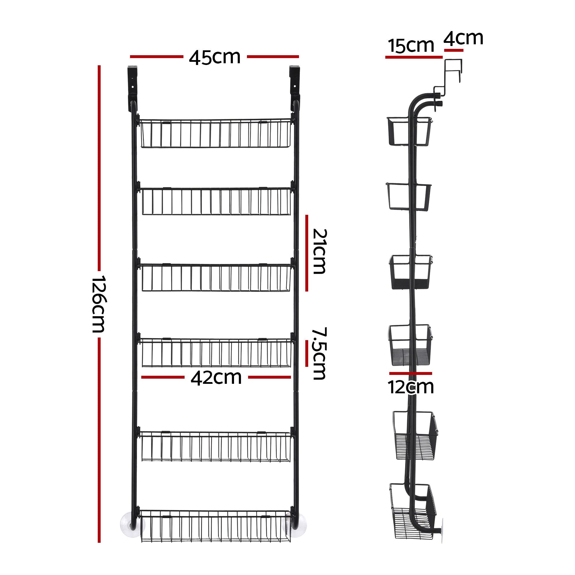 Artiss Over Door Storage Hanger Pantry 6-Tier Metal Hook Hanging Organiser Black Bedworld
