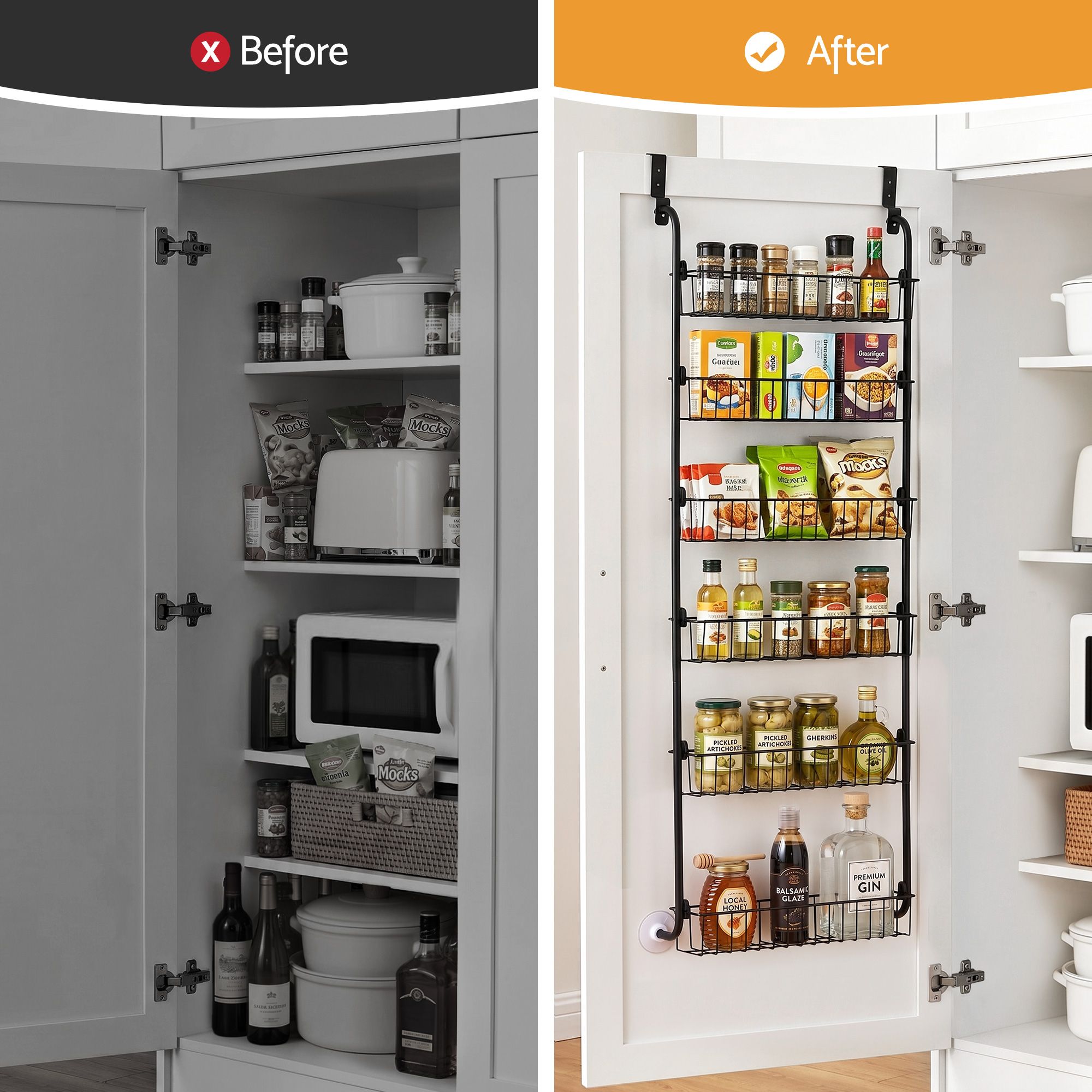 Artiss Over Door Storage Hanger Pantry 6-Tier Metal Hook Hanging Organiser Black Bedworld