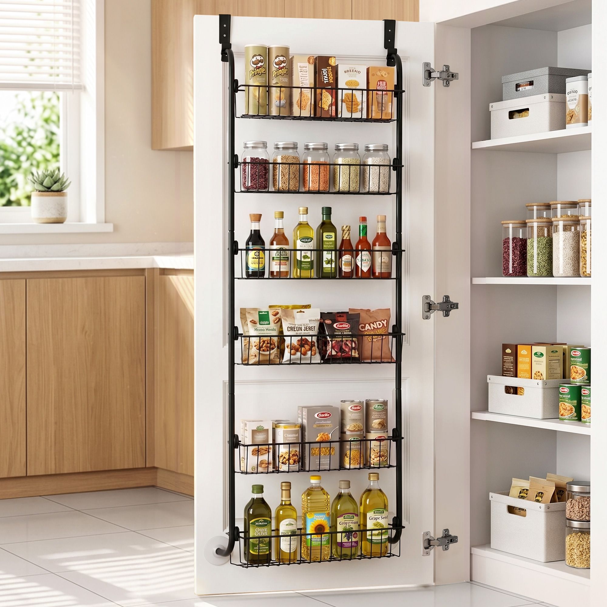 Artiss Over Door Storage Hanger Pantry 6-Tier Metal Hook Hanging Organiser Black Bedworld