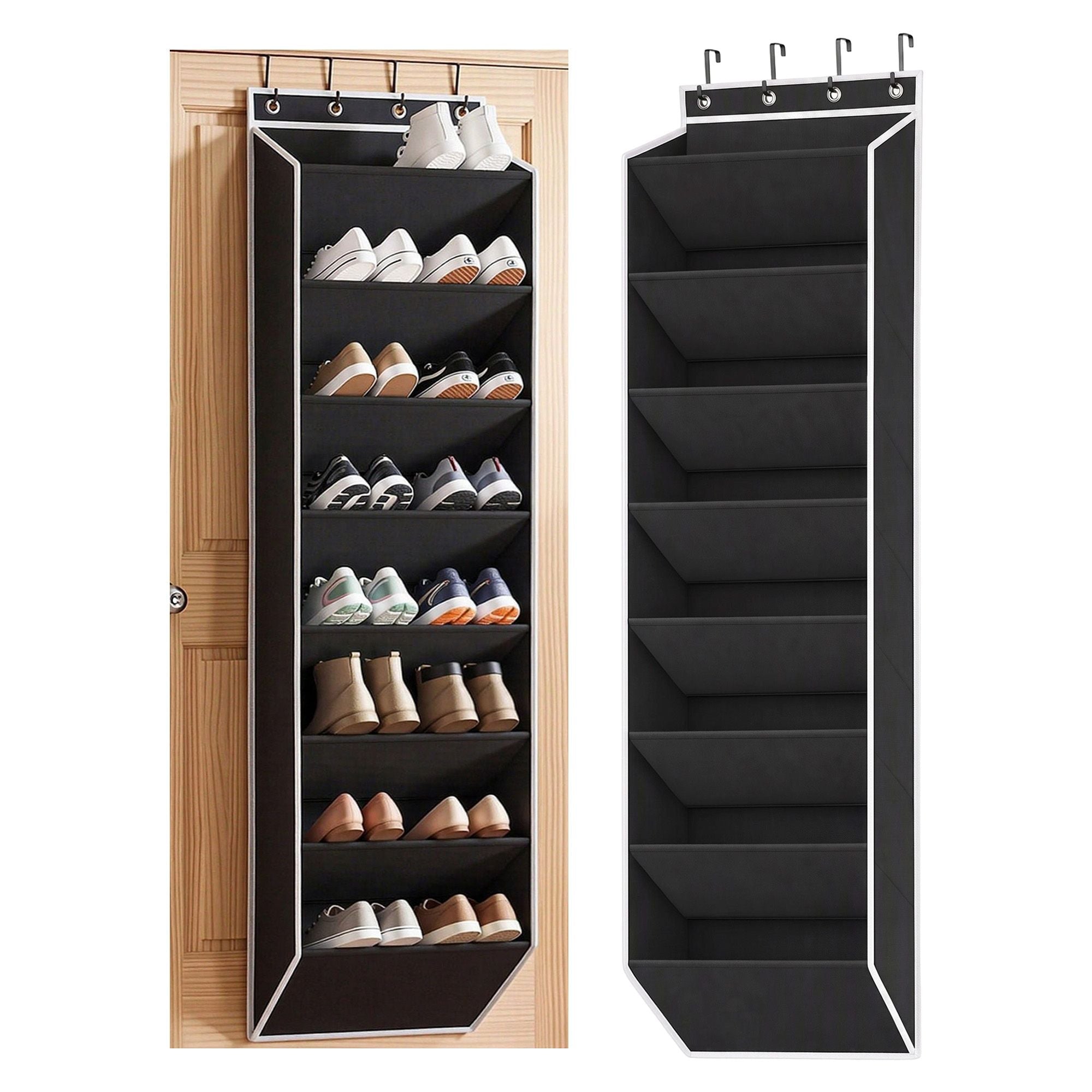 Artiss Over Door Shoe Organiser Storage X2 8-Tier Pantry Hanger Fabric Black Bedworld