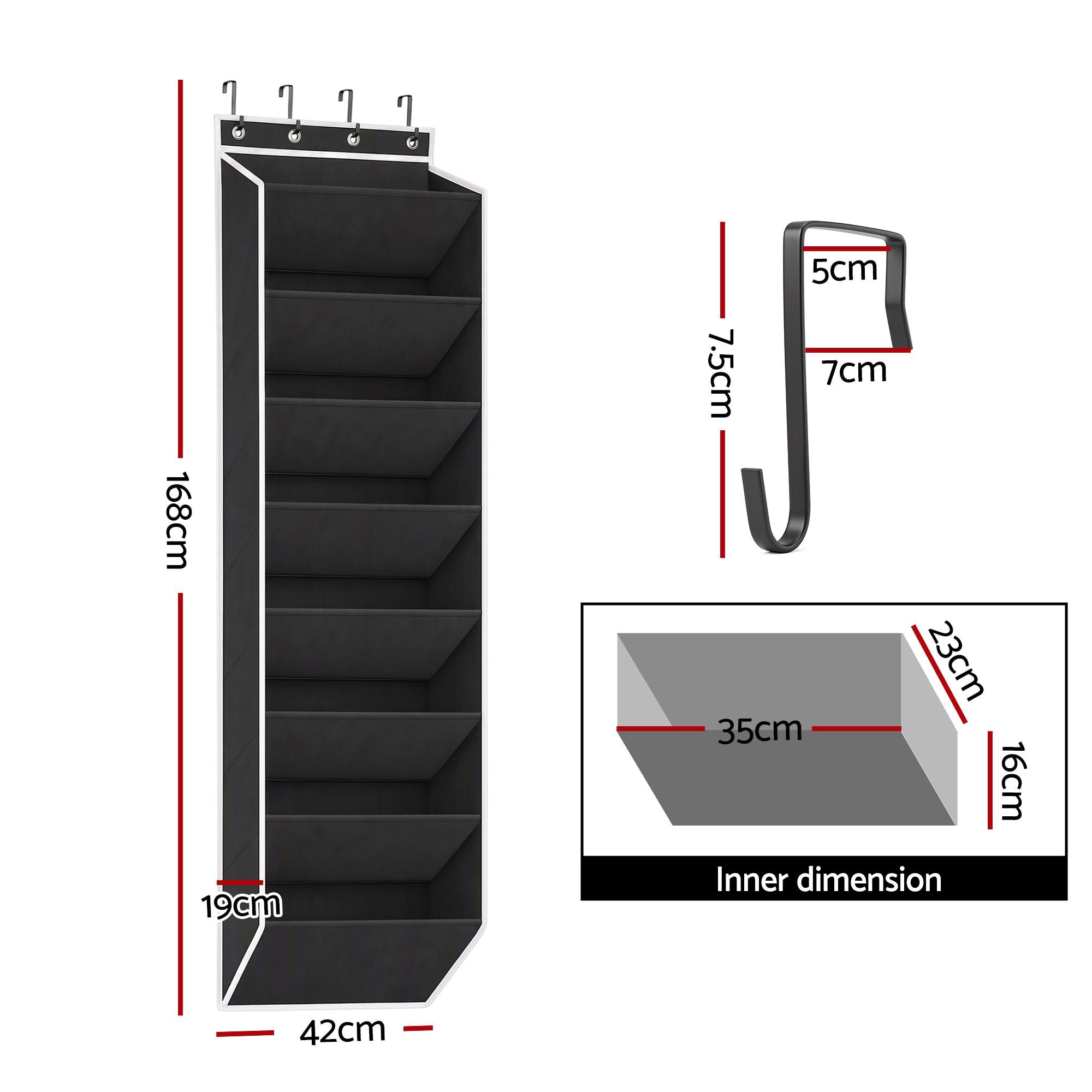 Artiss Over Door Shoe Organiser Storage X2 8-Tier Pantry Hanger Fabric Black Bedworld