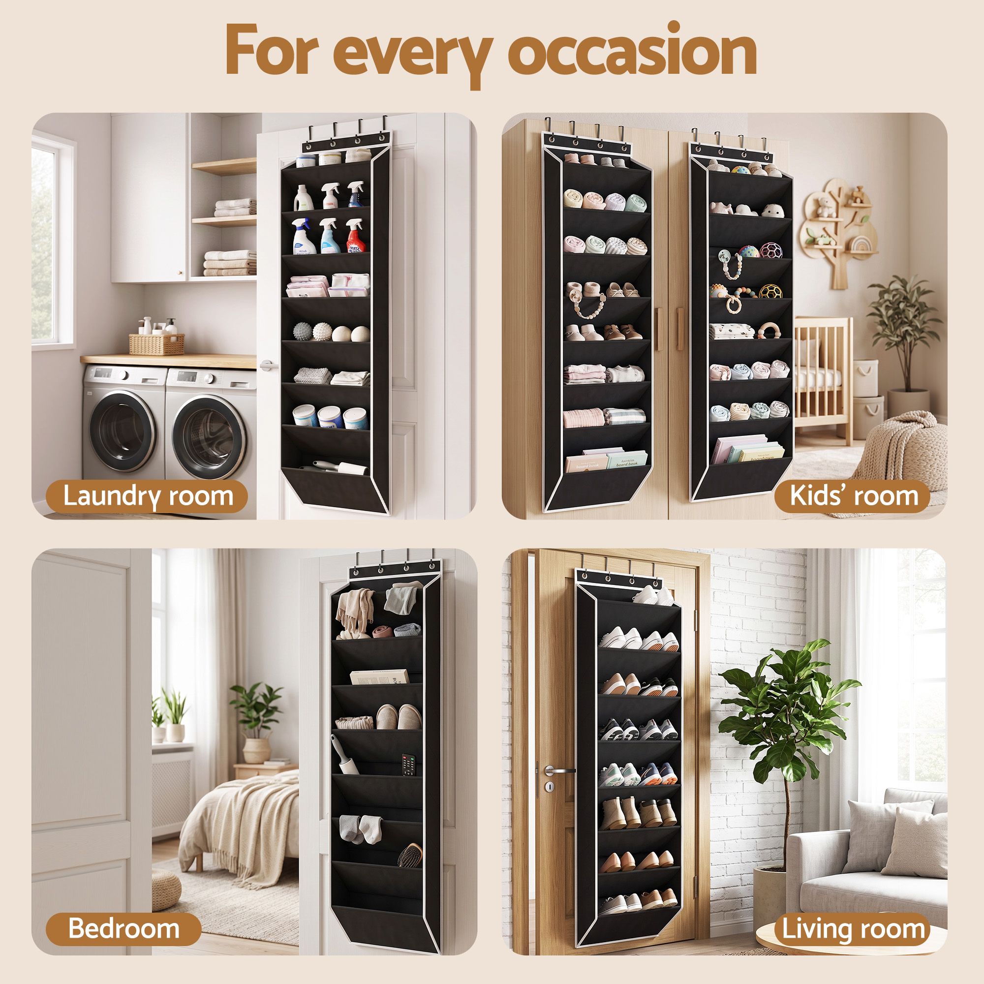 Artiss Over Door Shoe Organiser Storage X2 8-Tier Pantry Hanger Fabric Black Bedworld