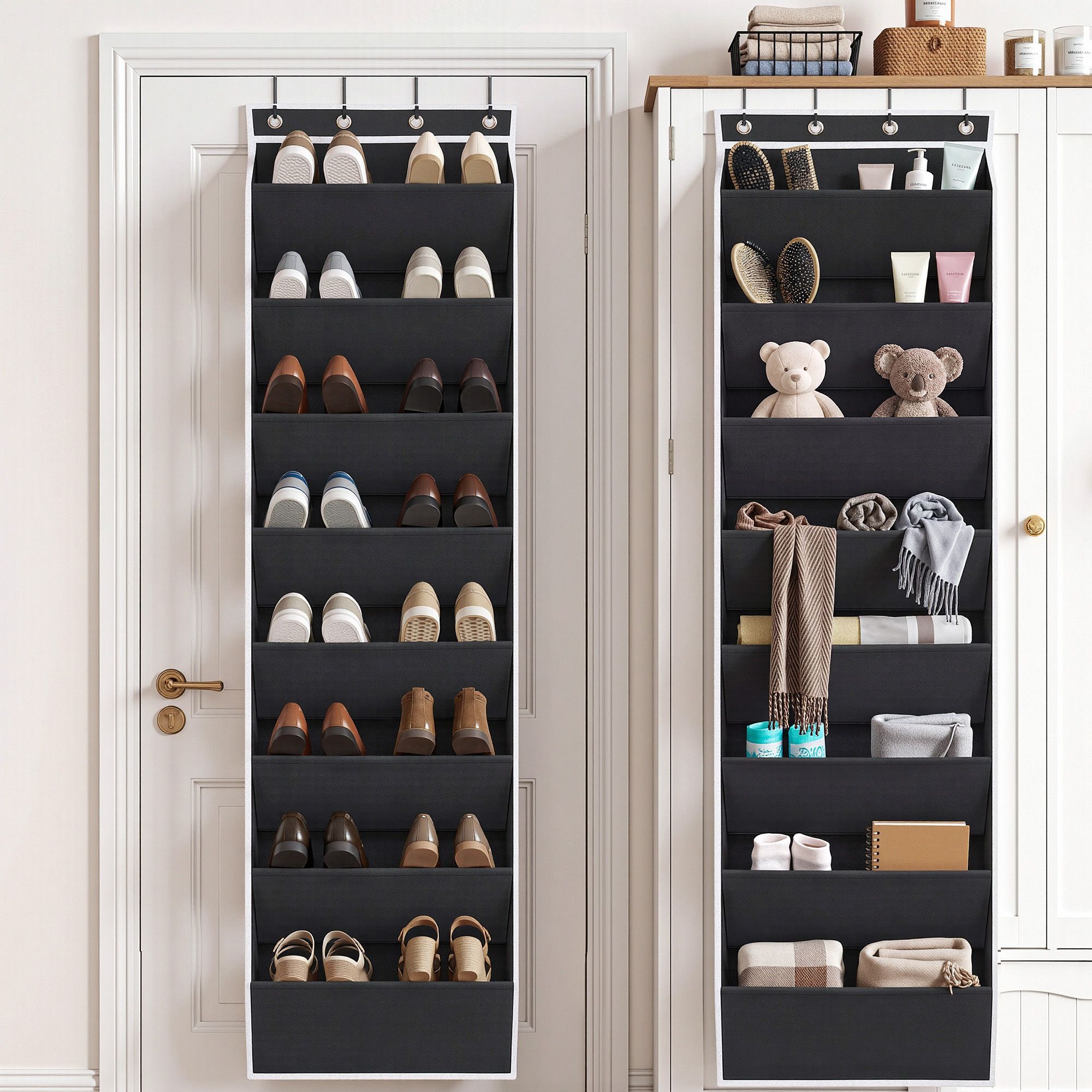 Artiss Over Door Shoe Organiser Storage X2 8-Tier Pantry Hanger Fabric Black Bedworld