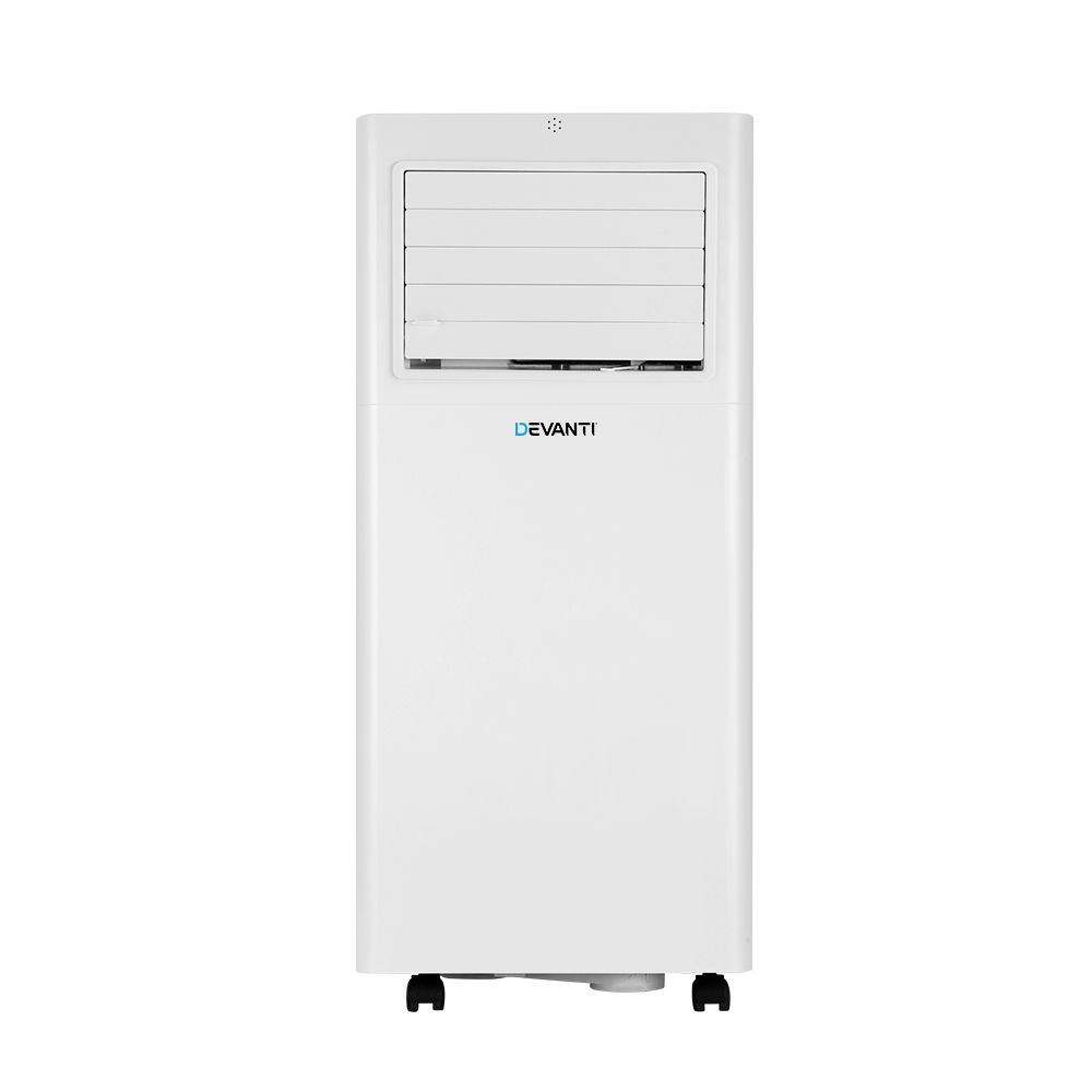Portable air conditioner front view with top vent grille and lower air intake vents