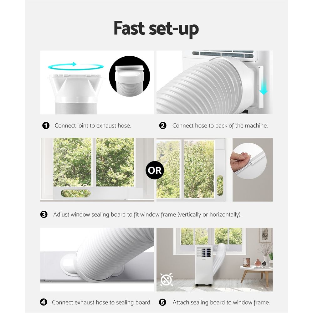 Portable air conditioner exhaust hose and window sealing board installation diagram
