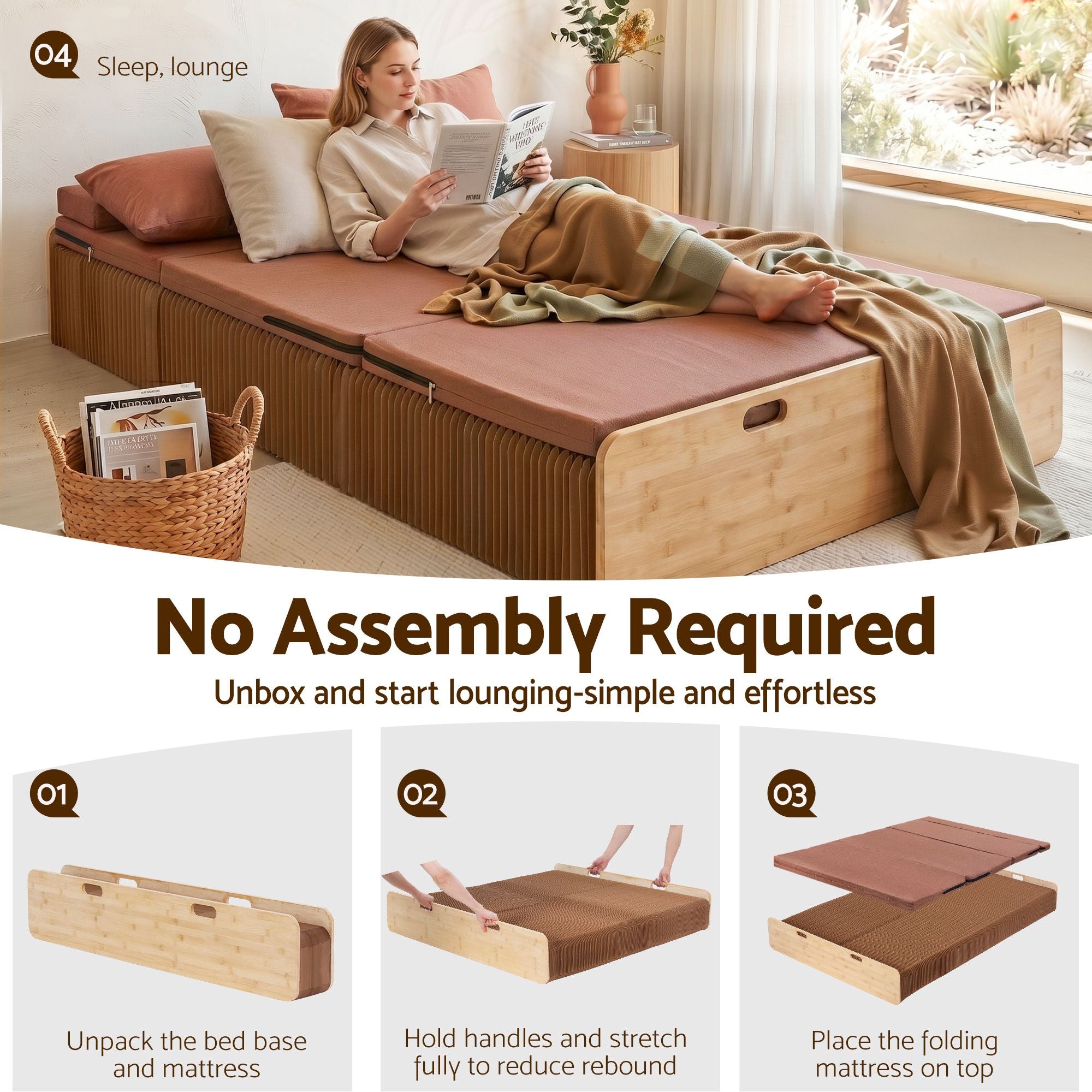 Artiss Folding Kraft Paper Bed Frame with Mattress and Pillow 300kg Capacity 200x120cm Bedworld
