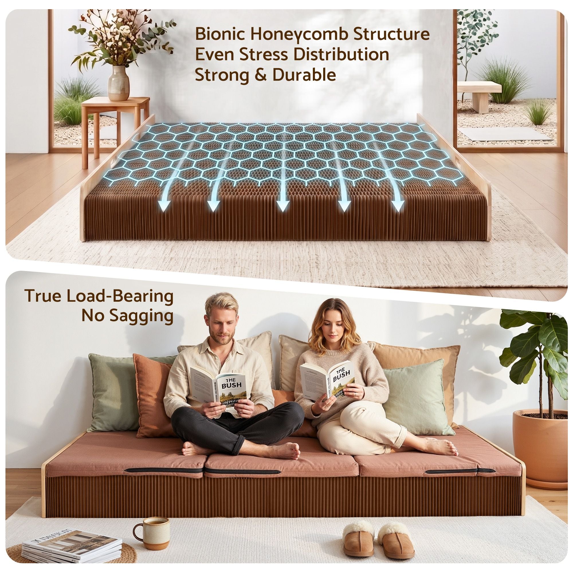 Artiss Folding Kraft Paper Bed Frame with Mattress and Pillow 300kg Capacity 200x120cm Bedworld