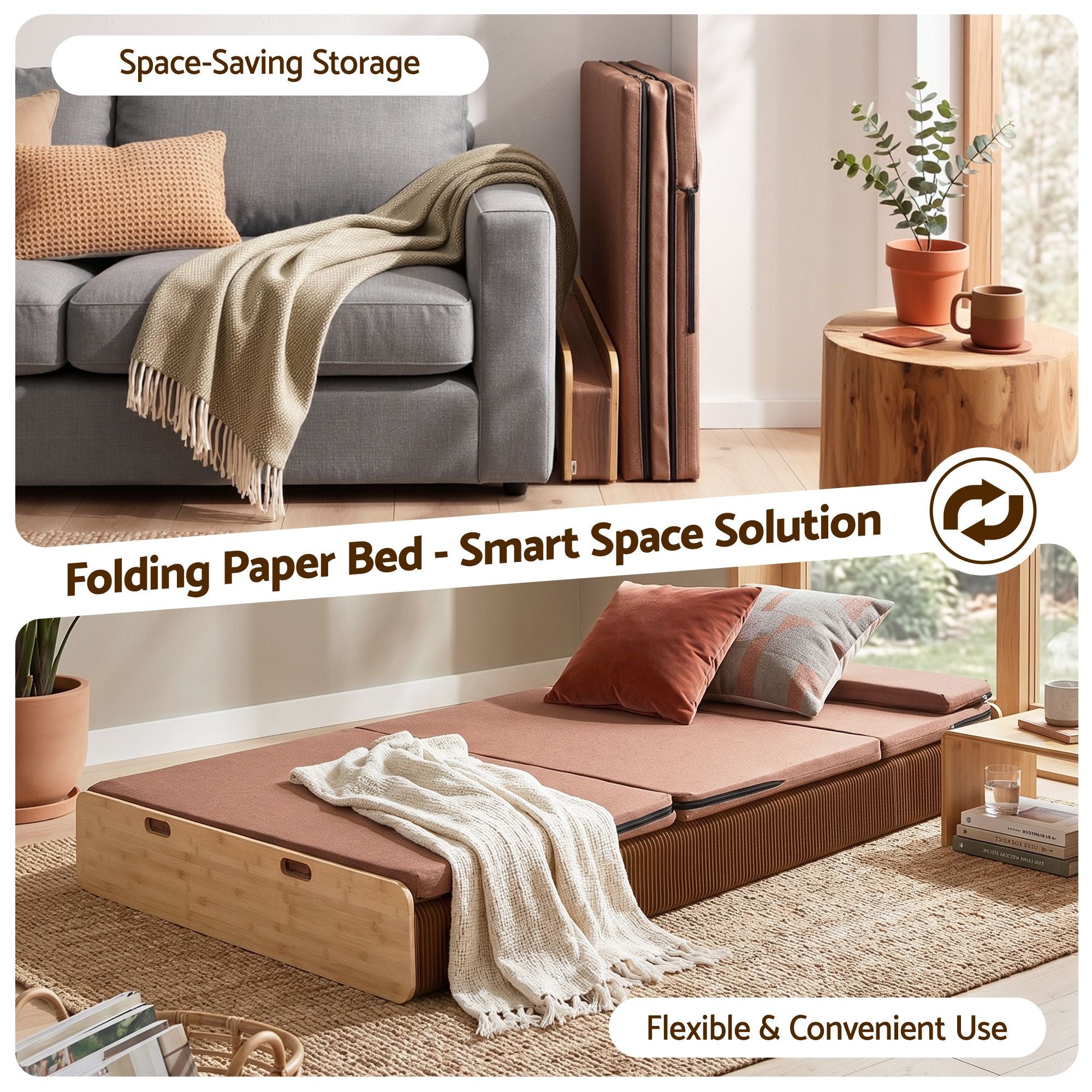 Artiss Folding Kraft Paper Bed Frame with Mattress and Pillow 300kg Capacity 200x120cm Bedworld