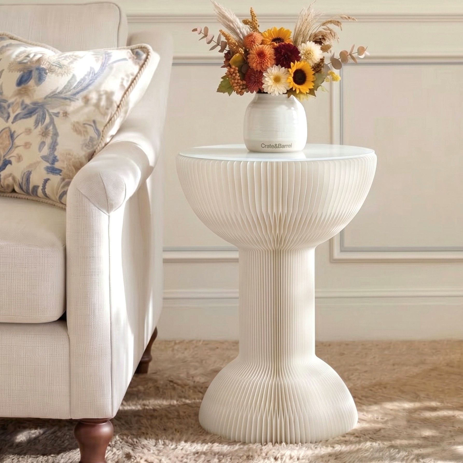 Artiss Paper End Table Honeycomb Coffee Table Foldable Round Bedside Side Table White 40x55cm Bedworld