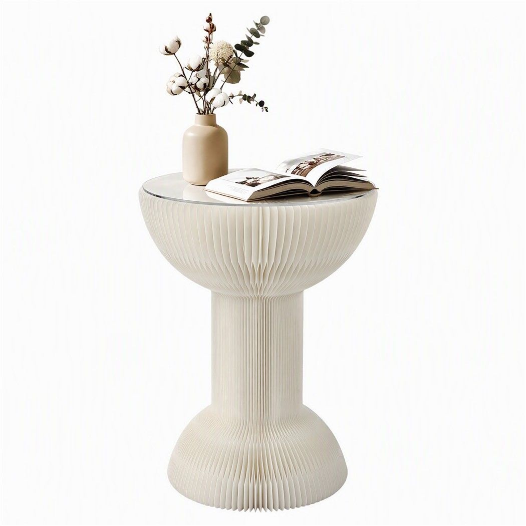 Artiss Paper End Table Honeycomb Coffee Table Foldable Round Bedside Side Table White 40x55cm Bedworld