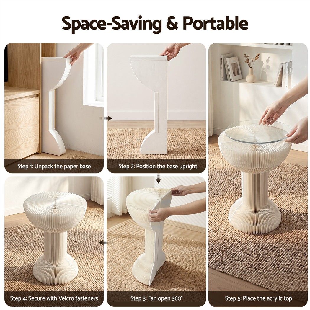 Artiss Paper End Table Honeycomb Coffee Table Foldable Round Bedside Side Table White 40x55cm Bedworld